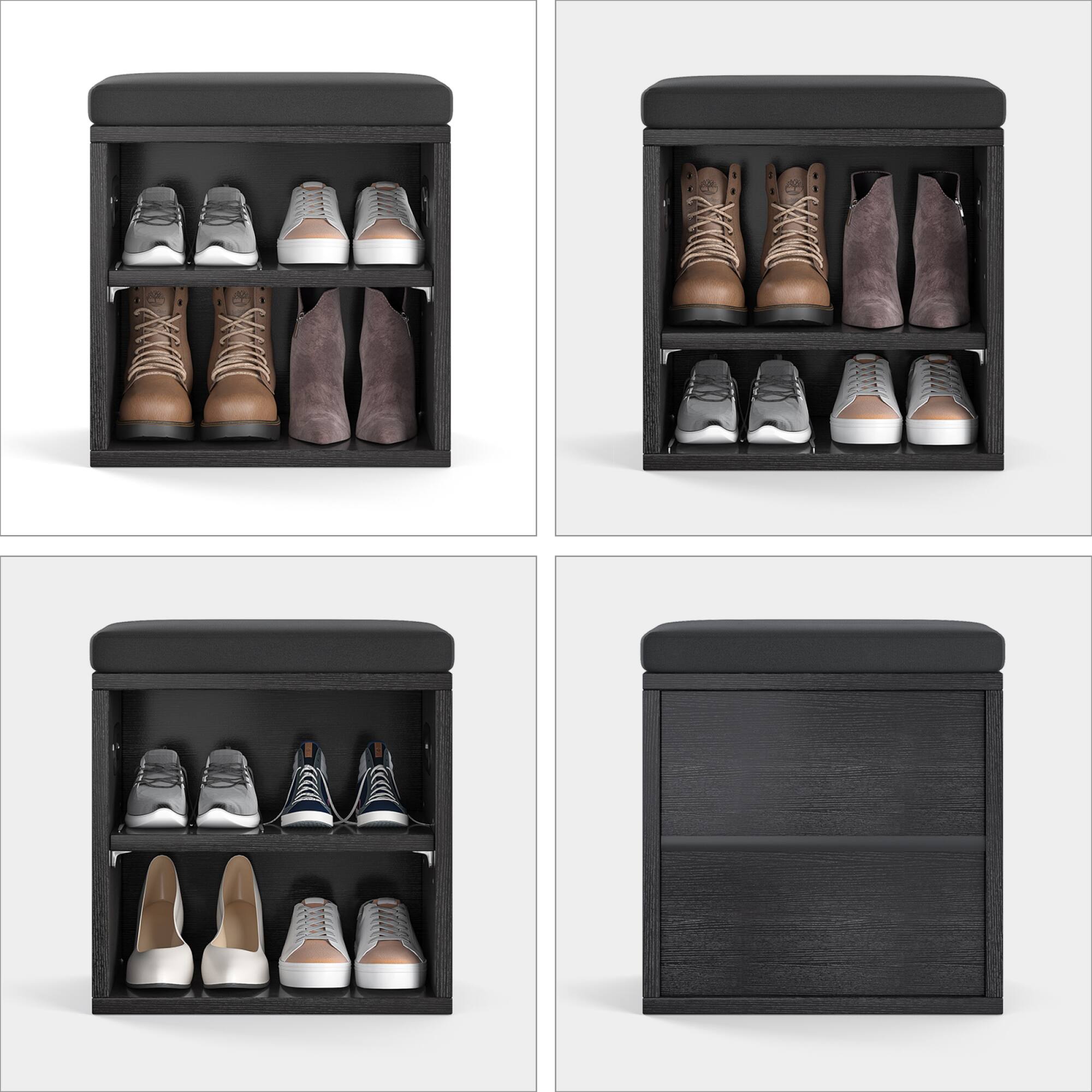 Back. GOODSILO - Compact Entryway Shoe Storage Bench with Removable Cushion for Seating and Organization - Black.