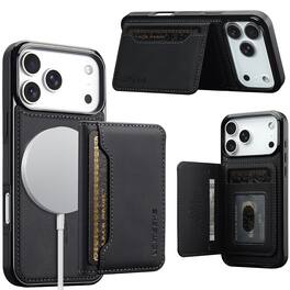 Dteck - RFID Blocking Magnetic 2 in 1 Wallet Phone Case for Apple iPhone 18 Pro Max, Slim Detachable Card Holder Kickstand Cover - Black