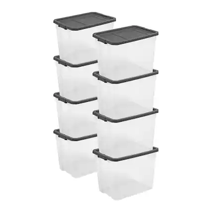 Front. Sterilite - Sterilite 108 Quart Clear Stacker Storage Container Tote w/ Latching Lid, 8 Pack - Clear.
