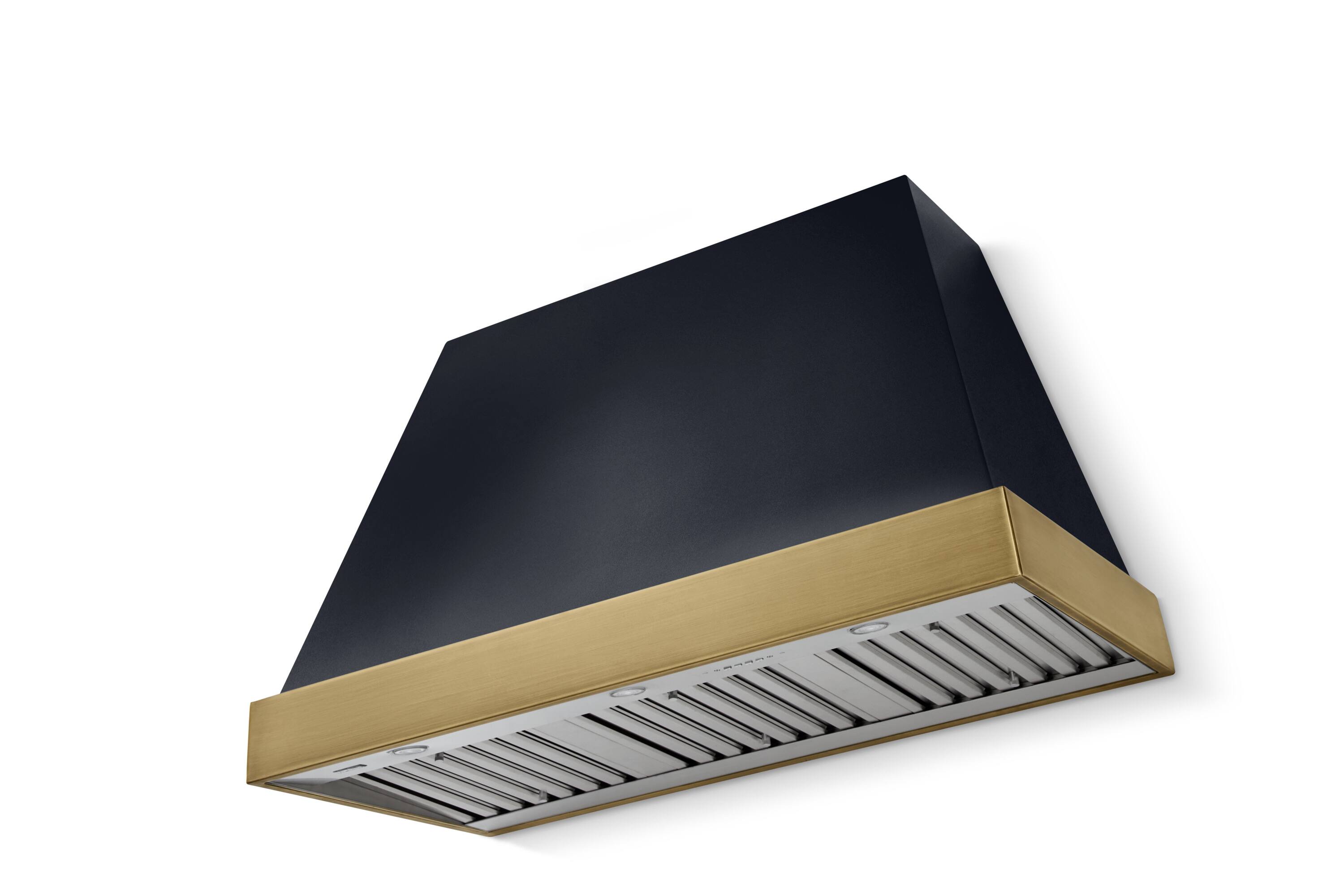 Front. AGA - AGA Euclid 48 x 30 Hood 1200 CFM_Gloss Black_ w. Antique Brass Trim - Gloss Black.