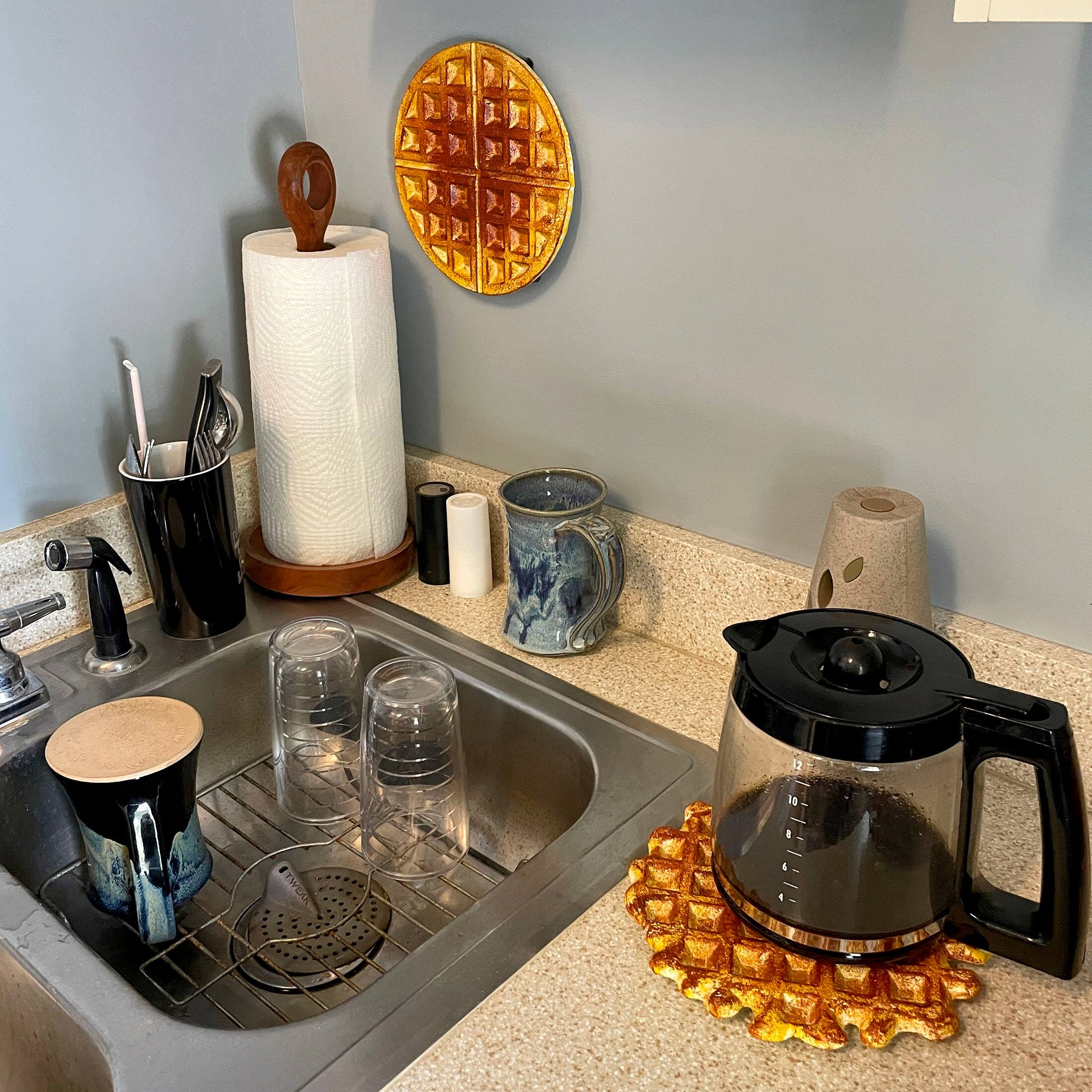 Alt View 5. Zeckos - Zeckos Round Waffle Cast Iron Trivet 8" Kitchen Decor and Wall Hanging Plaque - Brown.