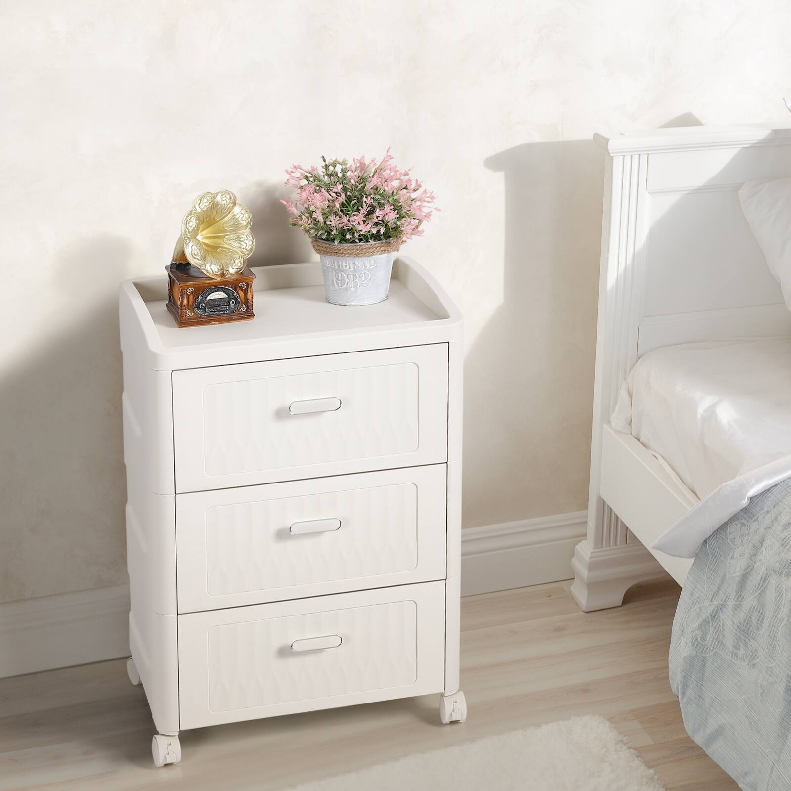 Alt View 1. Oumilen - 3-Drawer Rolling Storage Cart with Opaque Fronts, White - White.