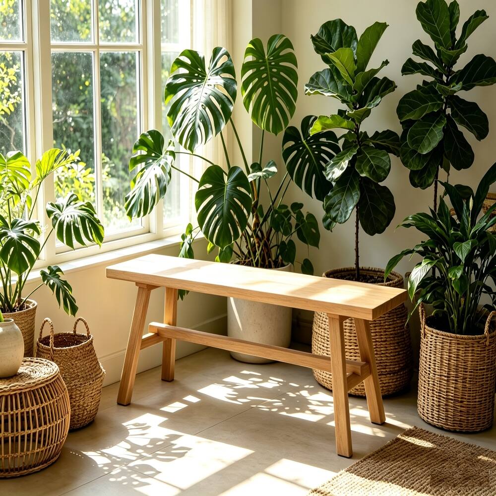 Alt View 2. Ropilly - Ropilly 55 Inch Farmhouse Wood Bench Solid Wood Dining Bench Rustic Entryway Bench Rubber Wood Indoor Bench Seat - Natural Wood.