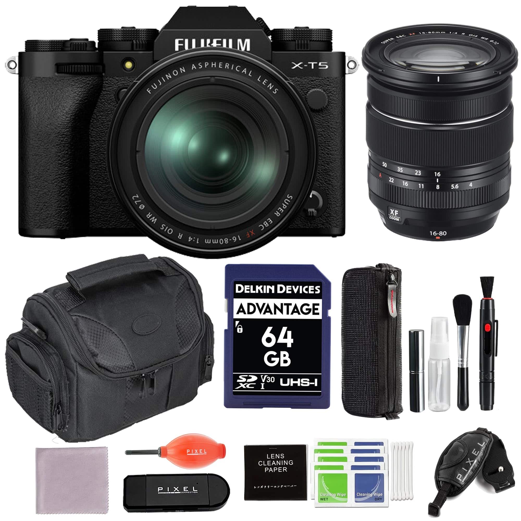 Fujifilm - X-T5 Mirrorless Camera with 16-80mm Lens (Black) Bundle with Advanced Accessories | Fuji xt5