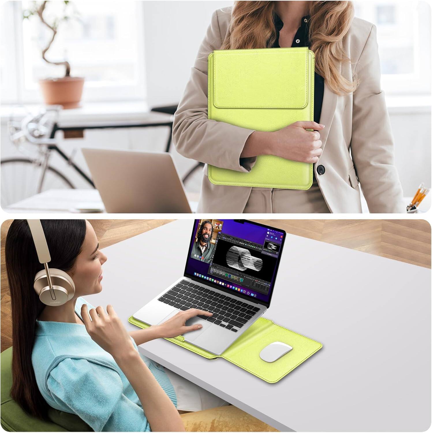Alt View 3. Fintie - Sleeve Case for MacBook Neo 13 inch, MacBook Air 13.6/13.3 inch, MacBook Pro 13 inch, Slim Bag Cover with Stand - Citrus.