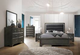 Kings Brand Furniture - Oceana Gray Wood 7-Drawer Dresser with Mirror - Dark Gray