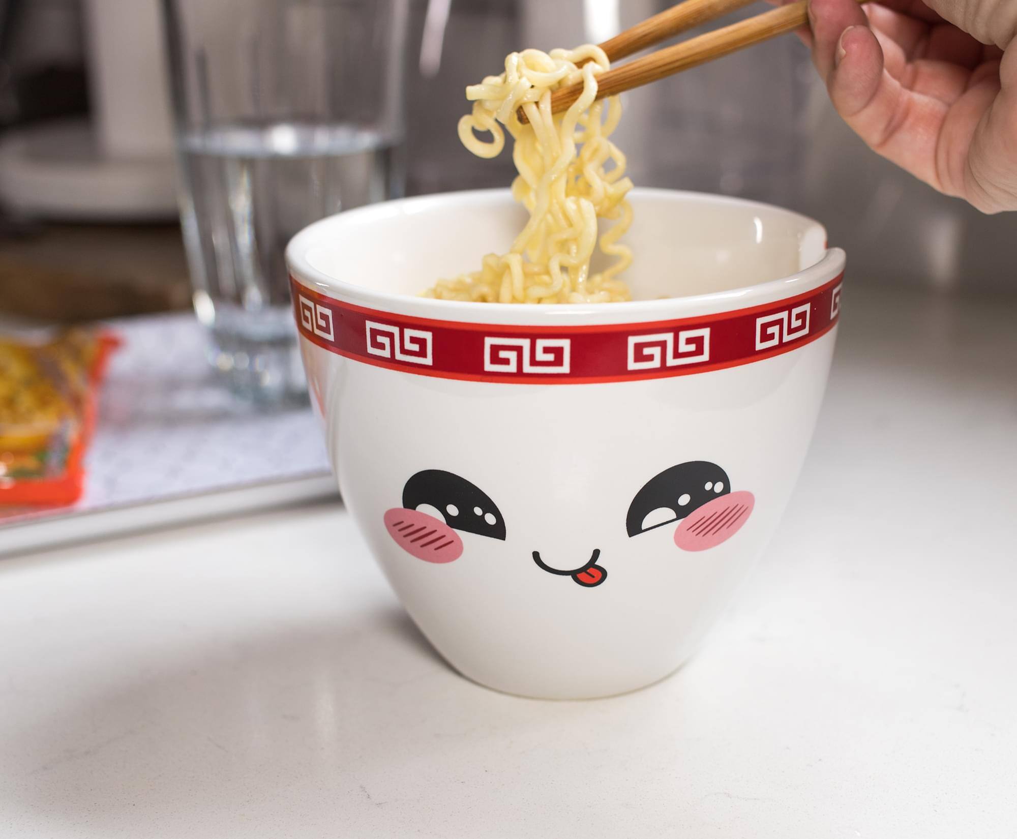 Alt View 2. Toynk - Bowl Bop Tso Hungry Japanese Dinnerware Set | 16-Ounce Ramen Bowl, Chopsticks - Red.