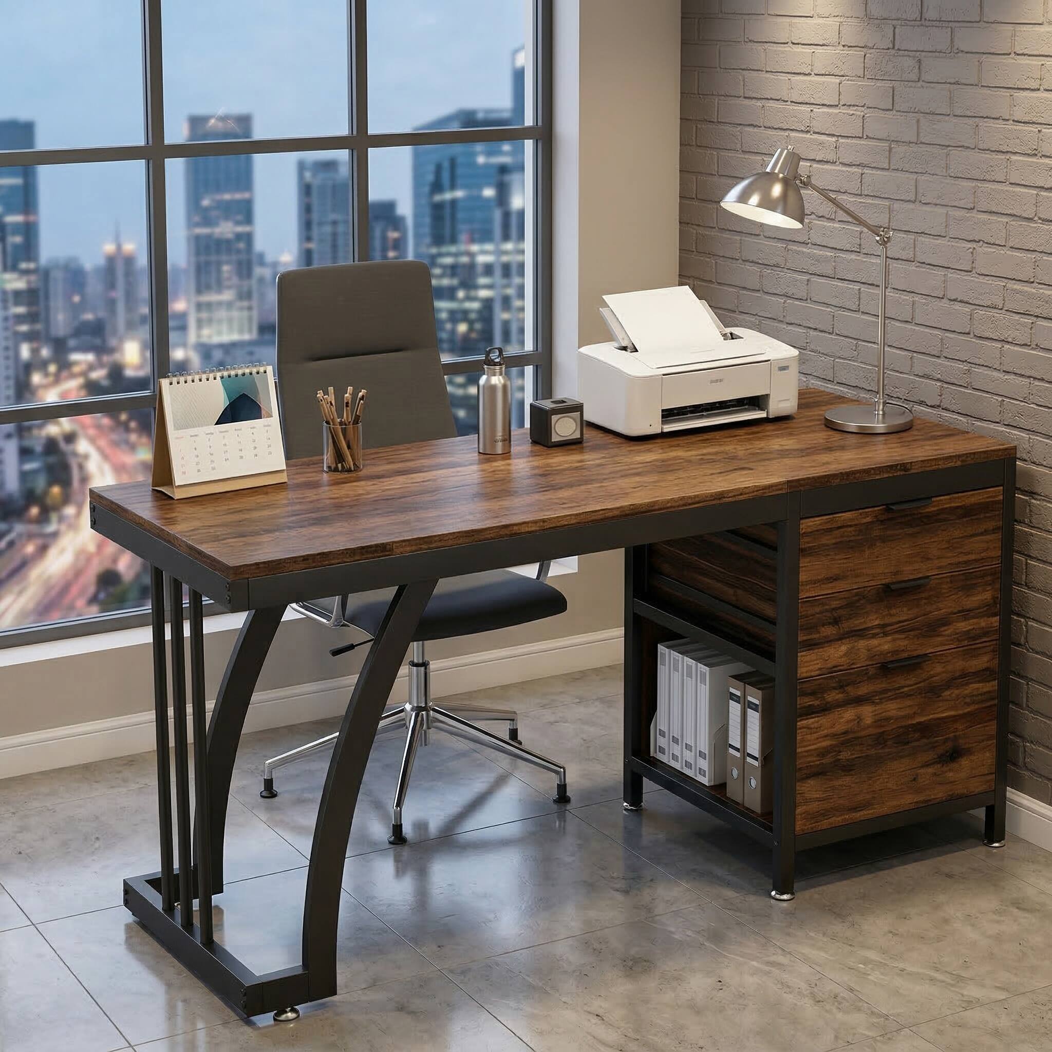 Alt View 6. Forest'nSky - Extensive Office Desk,Computer Desk,Elegant Writing Desk,Brown - Brown.