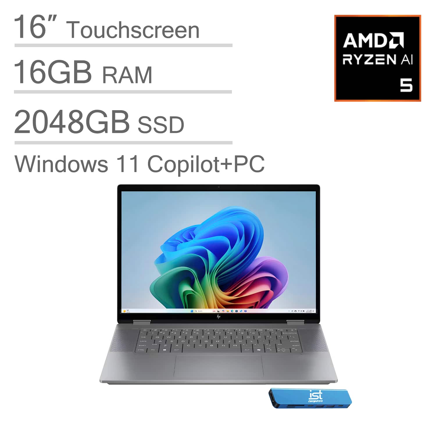 HP - OmniBook X Flip 2-in-1 - Copilot+ PC - 16" FHD+ Touch-Screen Laptop - AMD Ryzen AI 5 340 2025 - 16GB Memory - 2TB SSD - Meteor Silver