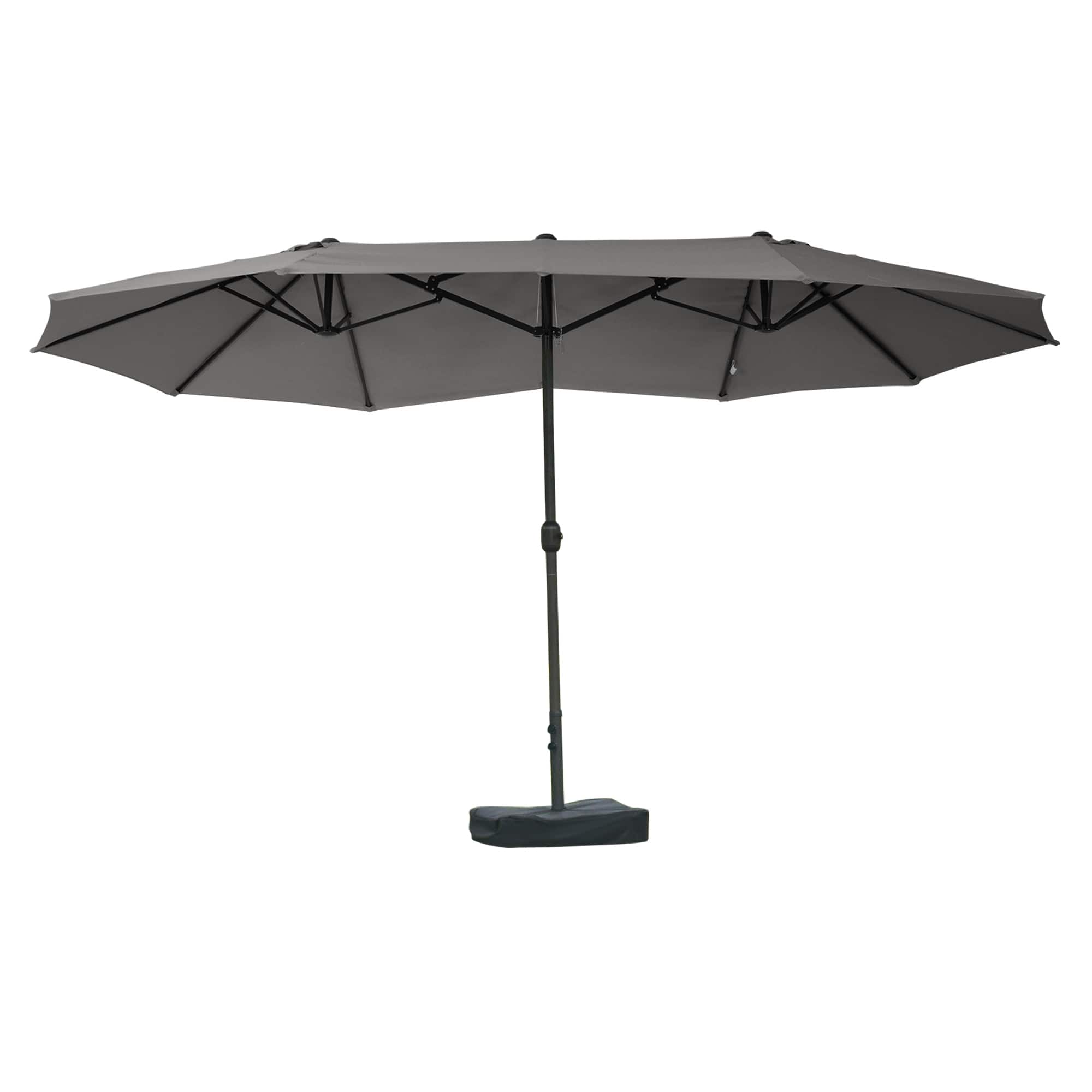 Front. Outsunny - Large Patio Umbrella with Base Included, 15' Steel Rectangular Double Sided Outdoor Umbrella - Dark Grey/Charcoal grey.