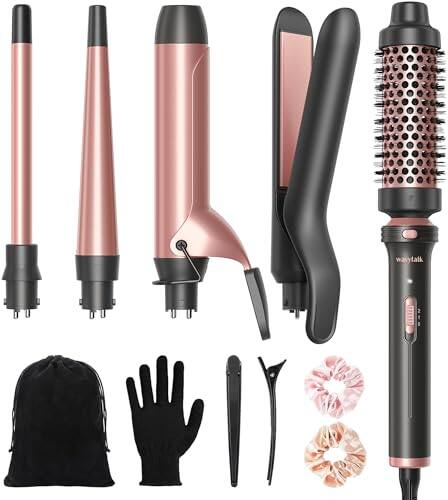 Front. DORLUKFU - Wavytalk 5 in 1 Curling Iron Set with Thermal Brush and 4 Interchangeable Ceramic Curling Wands (0.5'-1.25'), Instant.