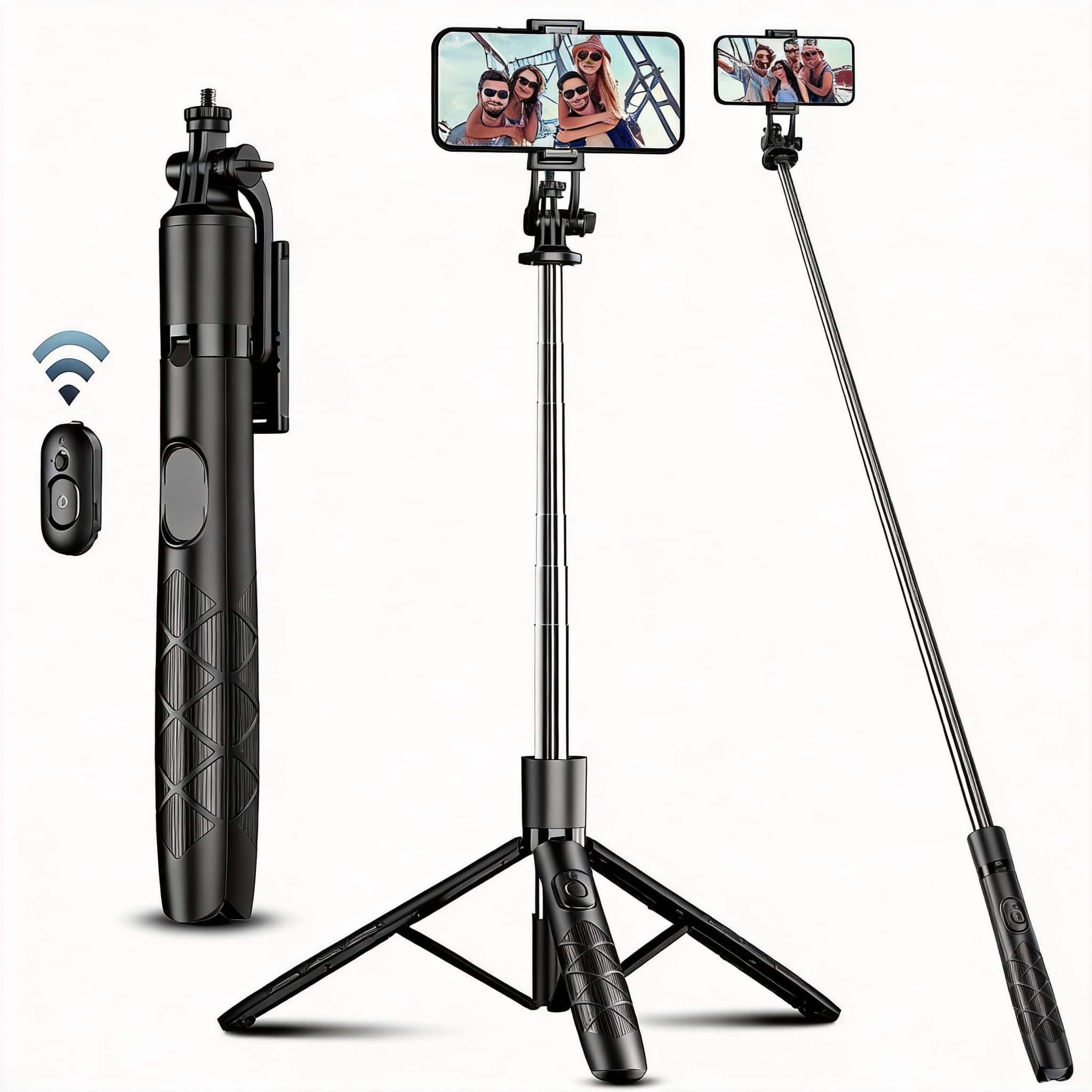 OMOMMD - Selfie Stick Smartphone Tripod Stand All in 1 With Remote Travel For Extendable Cell Phone Tripods Selfie v - Black