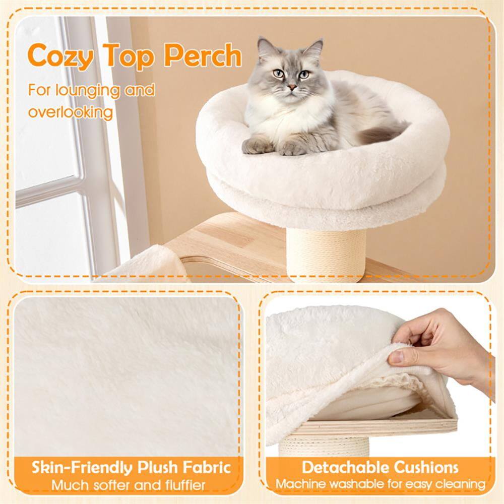 Cozy Top Perch  
For lounging and overlooking  

Skin-Friendly Plush Fabric  
Much softer and fluffier  

Detachable Cushions  
Machine washable for easy cleaning