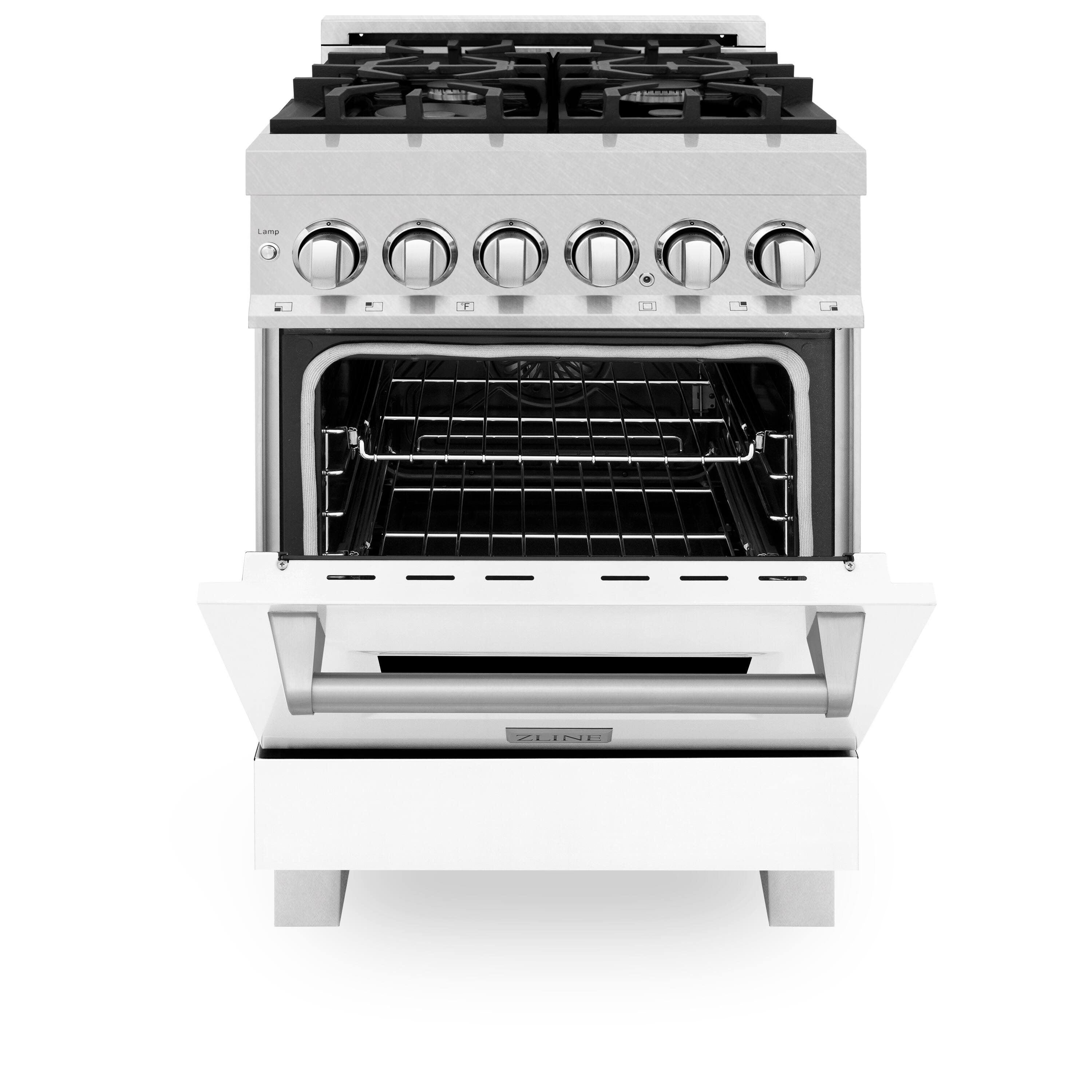 Angle. ZLINE - ZLINE 24 in. Legacy Dual Fuel Range in Satin Stainless Steel w/ White Matte Door (RAS-WM-24) - Stainless steel.