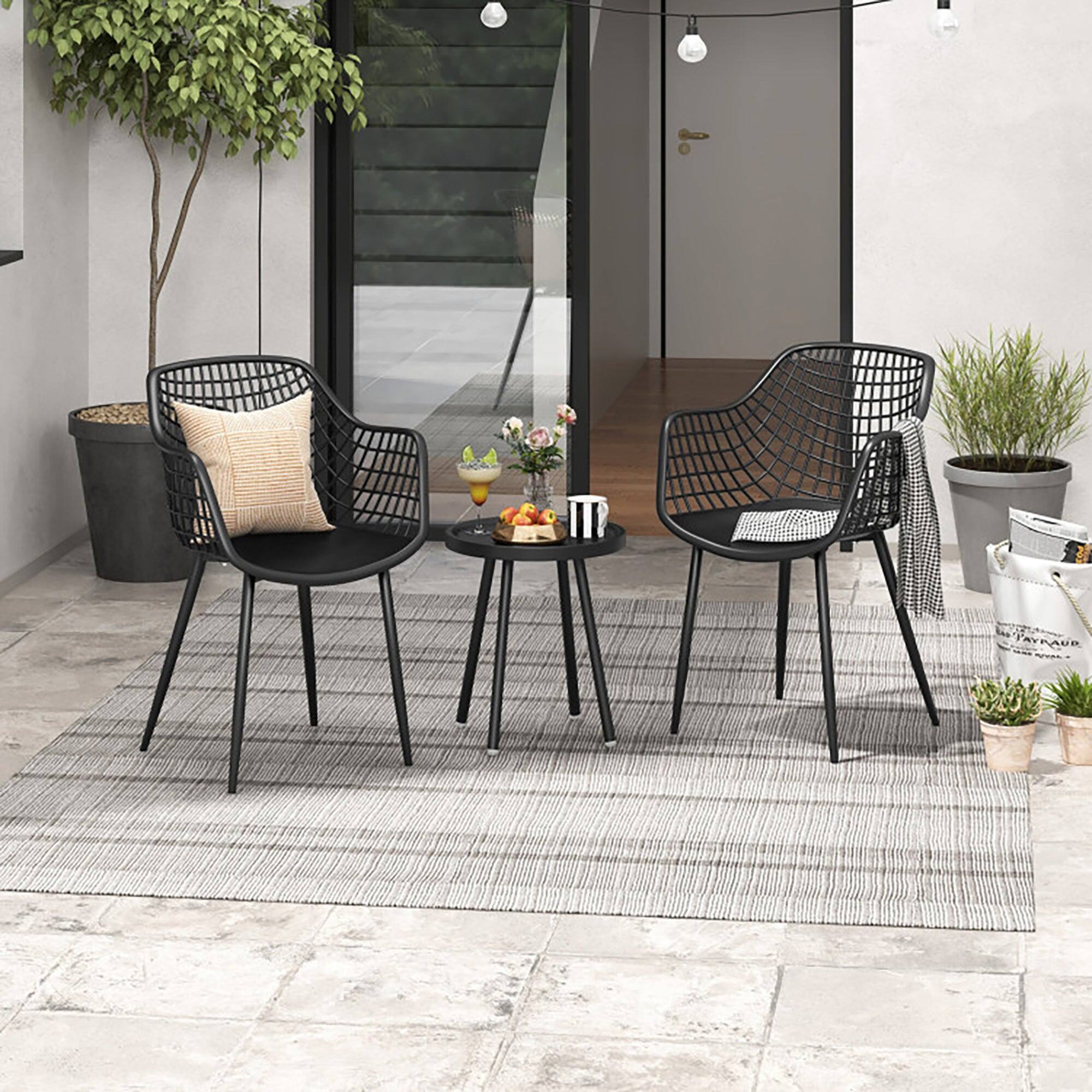 Alt View 7. Boyel Living - 3 Piece Patio Chair Set with PP Seat and Tabletop for Porch - Black.