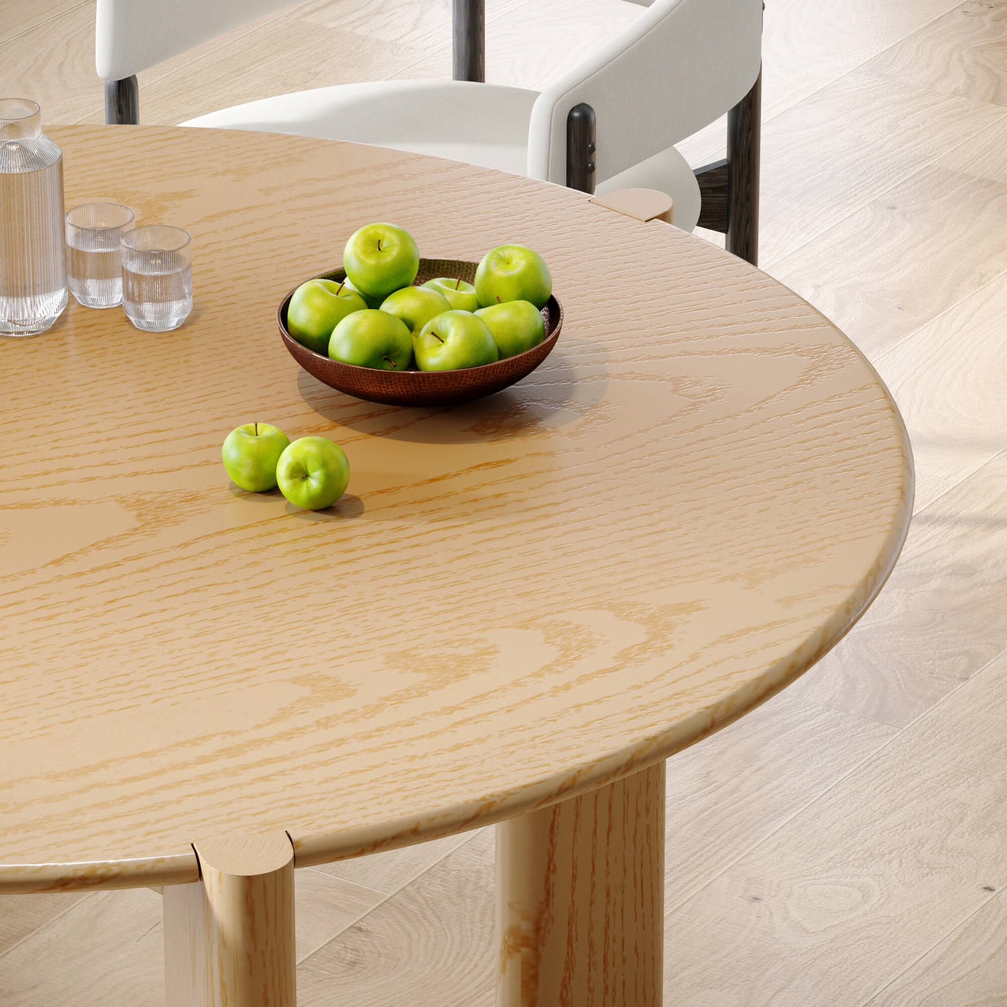 Left. Lirago - 42" Solid Wood Round Dining Table with Double Pedestal Large Kitchen Table Seats 6 for Dining Room - Natural.