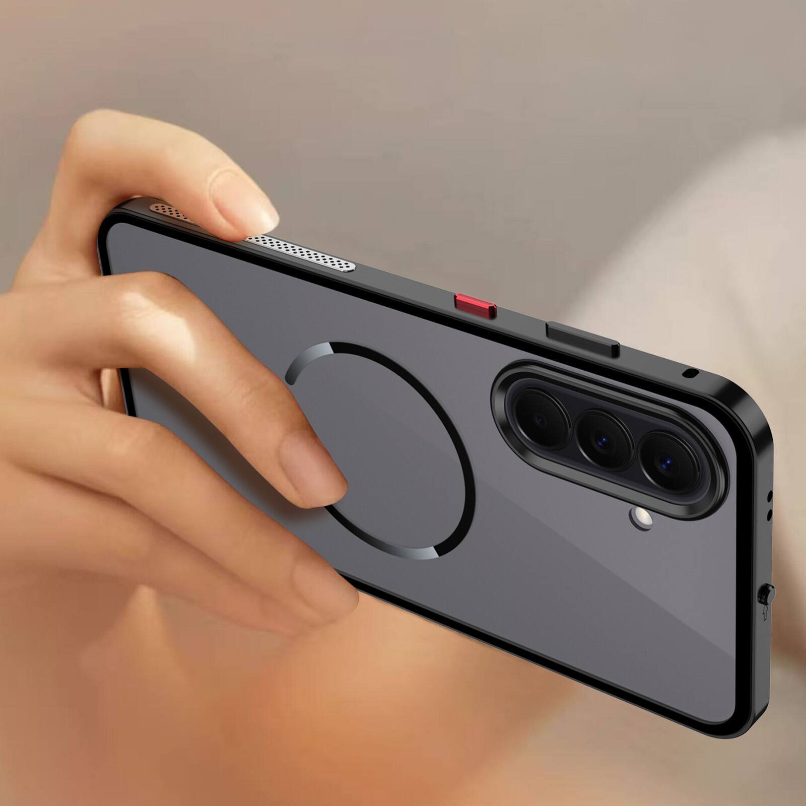 Alt View 4. Dteck - Magnetic Aluminum Bumper Case for Samsung Galaxy A37 5G, Slim Shockproof Translucent Matte Phone Cover with Buckle Lock - Silver.