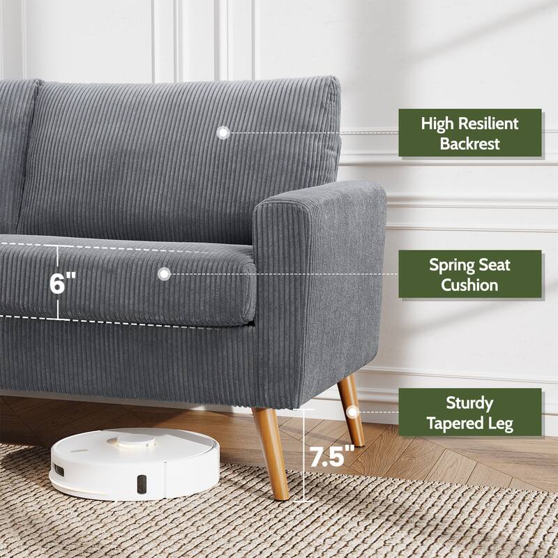 High Resilient Backrest  
6" Spring Seat Cushion  
7.5" Sturdy Tapered Leg