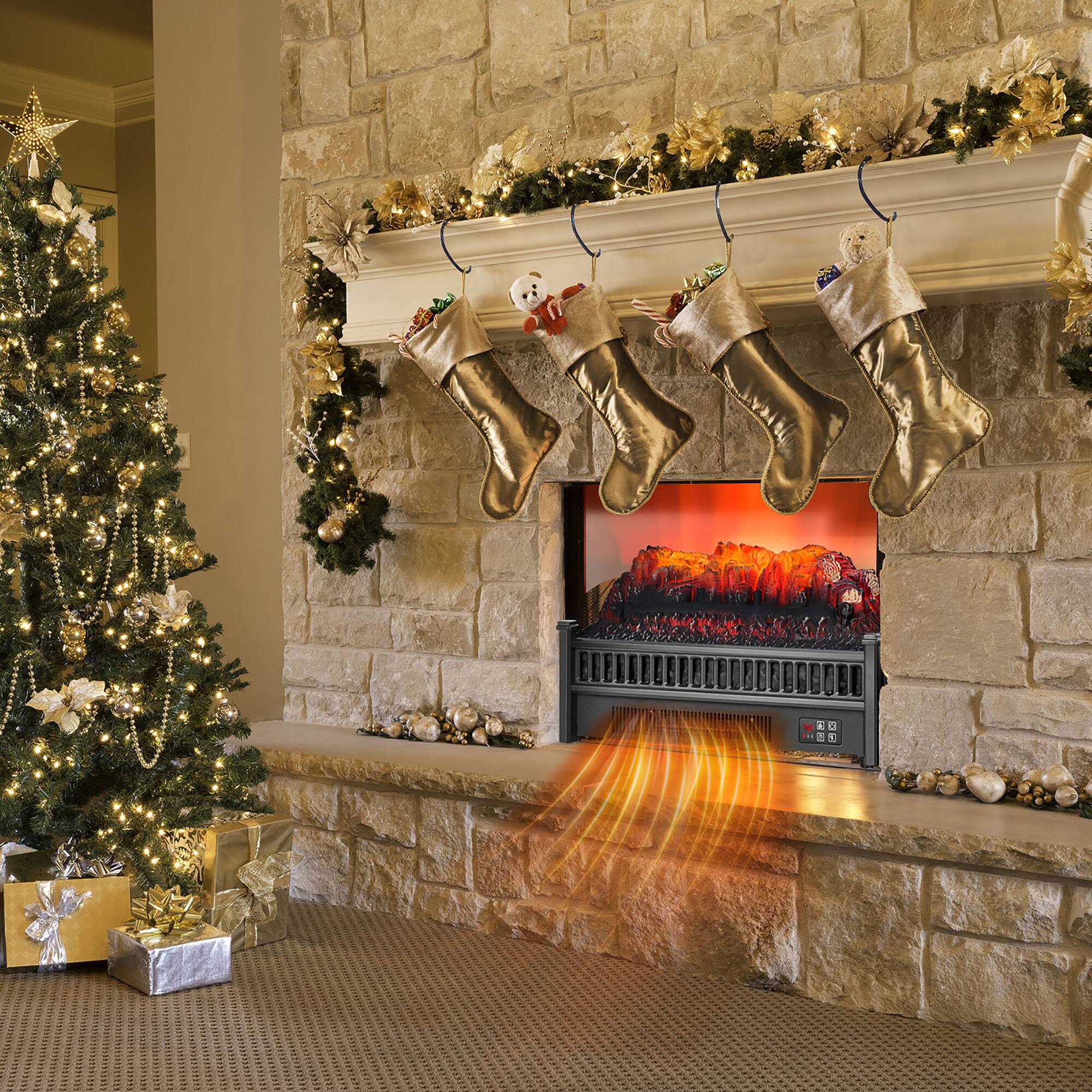 Alt View 1. Costway - Costway 23"  Electric Fireplace Log Set Heater W/ Remote Control Realistic Flame 1400W - Black.