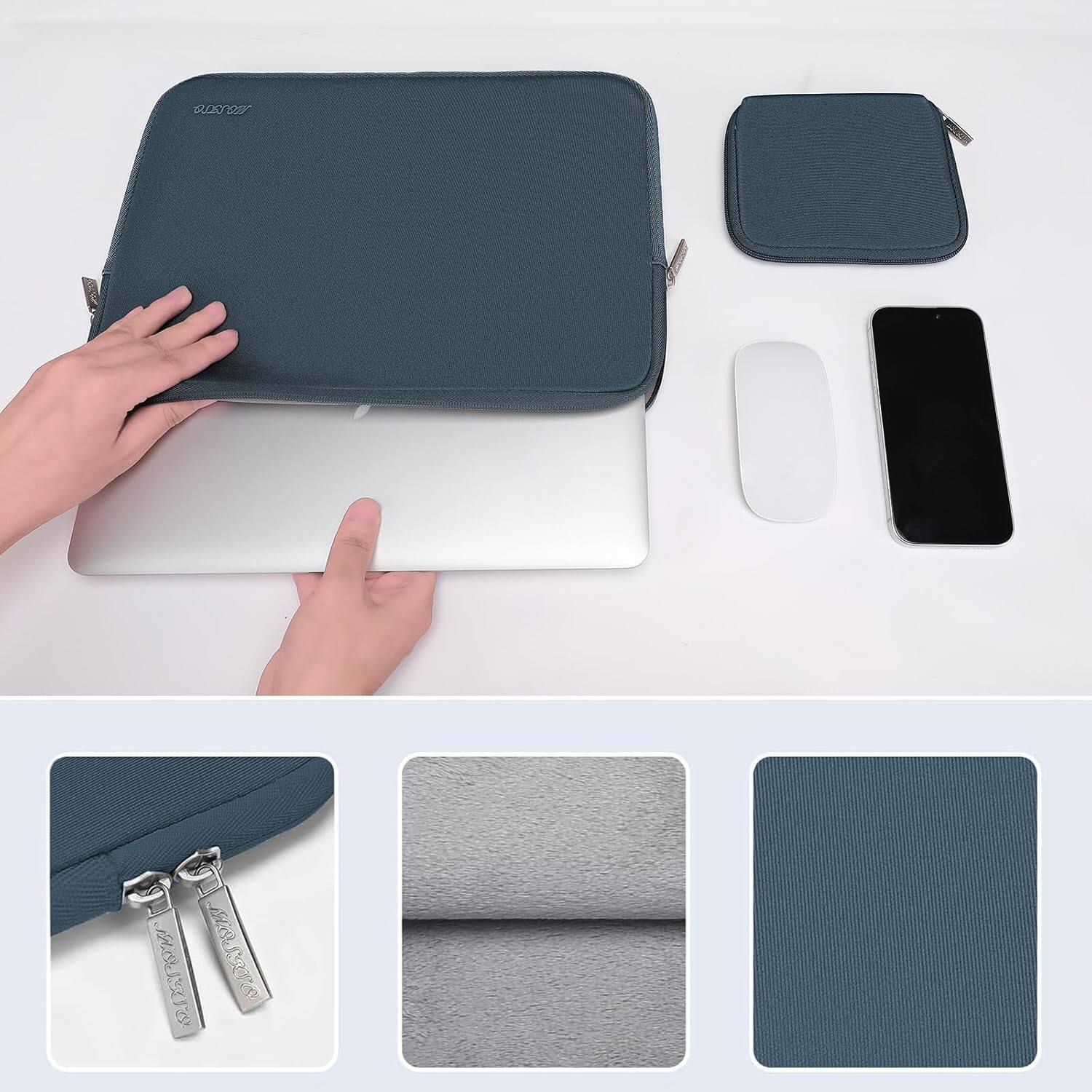 Back. mosiso - 13 inch Laptop Sleeve for MacBook Air Pro 13 M5 M4 M3 M2 M1 2026-2018 /Neo 13, Neoprene Computer Sleeve with Small Case - Haze Blue.