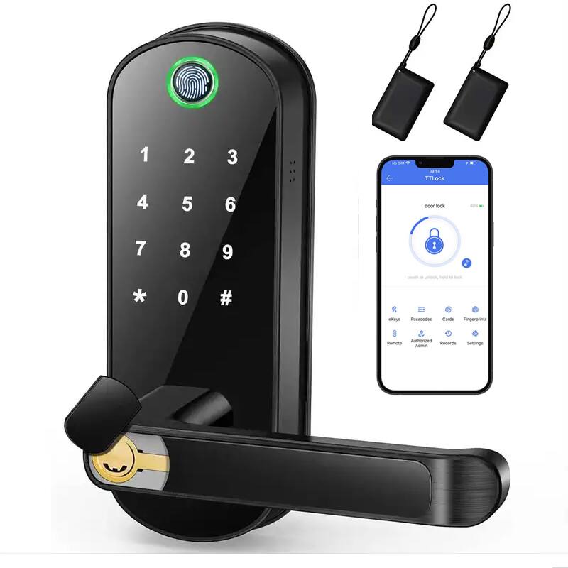 Wrightmaster - 5-in-1 Aluminum Smart Pad Lock with Wi-Fi & Voice Control, Fingerprint, IC Card, Keypad, Key & Auto-Unlock - Black