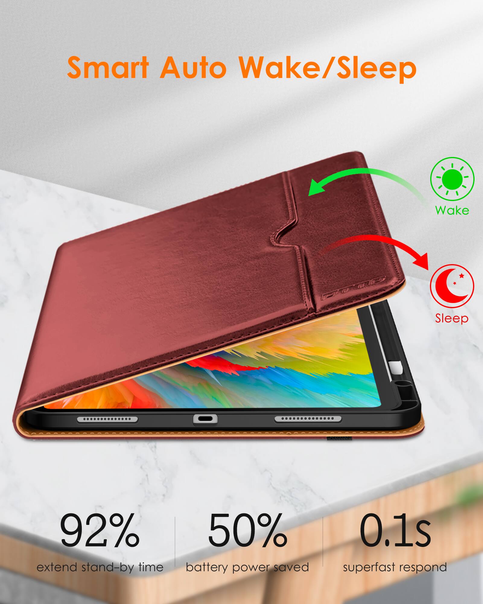 Smart Auto Wake/Sleep

- 92% extend stand-by time
- 50% battery power saved
- 0.1s superfast respond

Wake
Sleep