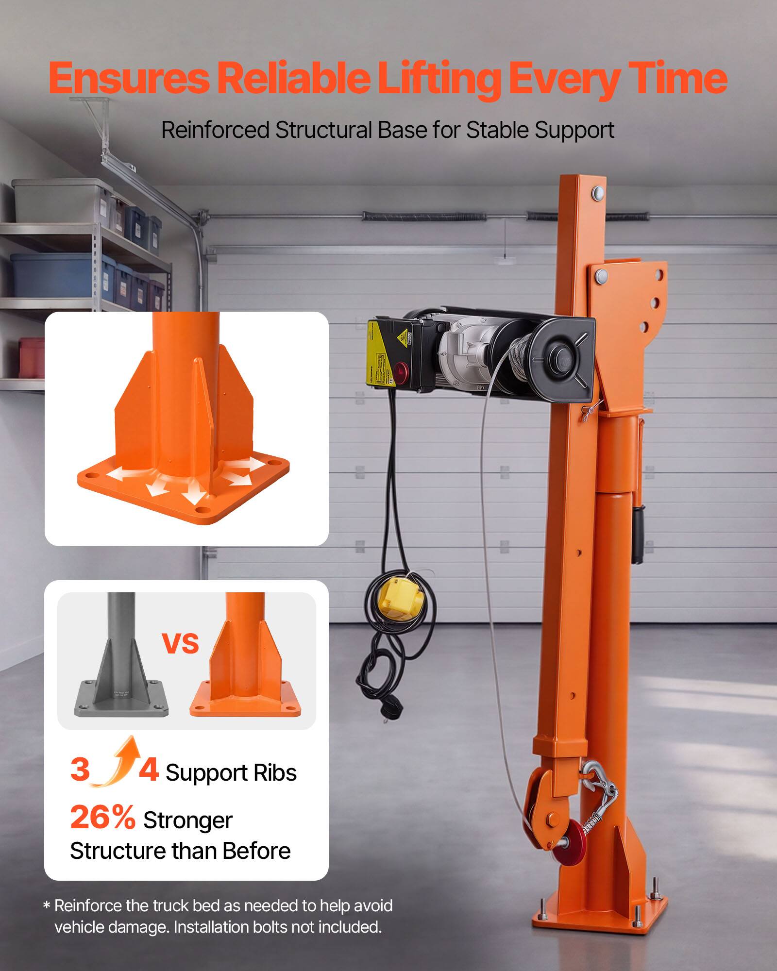 Ensures Reliable Lifting Every Time  
Reinforced Structural Base for Stable Support

VS

3 4 Support Ribs  
26% Stronger Structure than Before

* Reinforce the truck bed as needed to help avoid vehicle damage. Installation bolts not included.