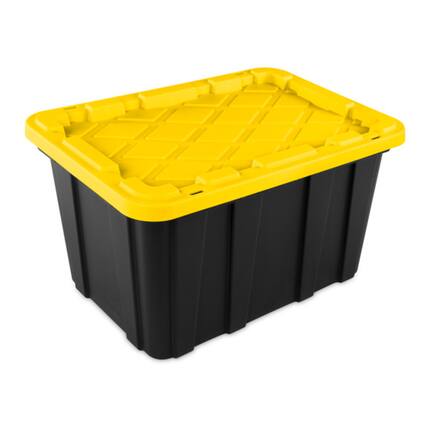 Front. Sterilite - Sterilite 27 Gallon Industrial Stackable Storage Tote Lidded Containers, 24 Pack - Yellow.