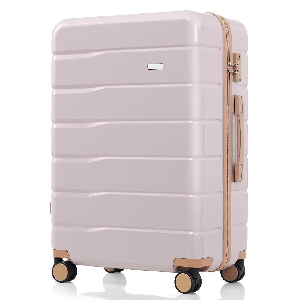 Angle. BreeBe - Premium 3-Piece ABS Luggage Se, Lightweight Suitcases with TSA Lock & 360° Spinner Wheels, Durable Travel Set - Light Grey.