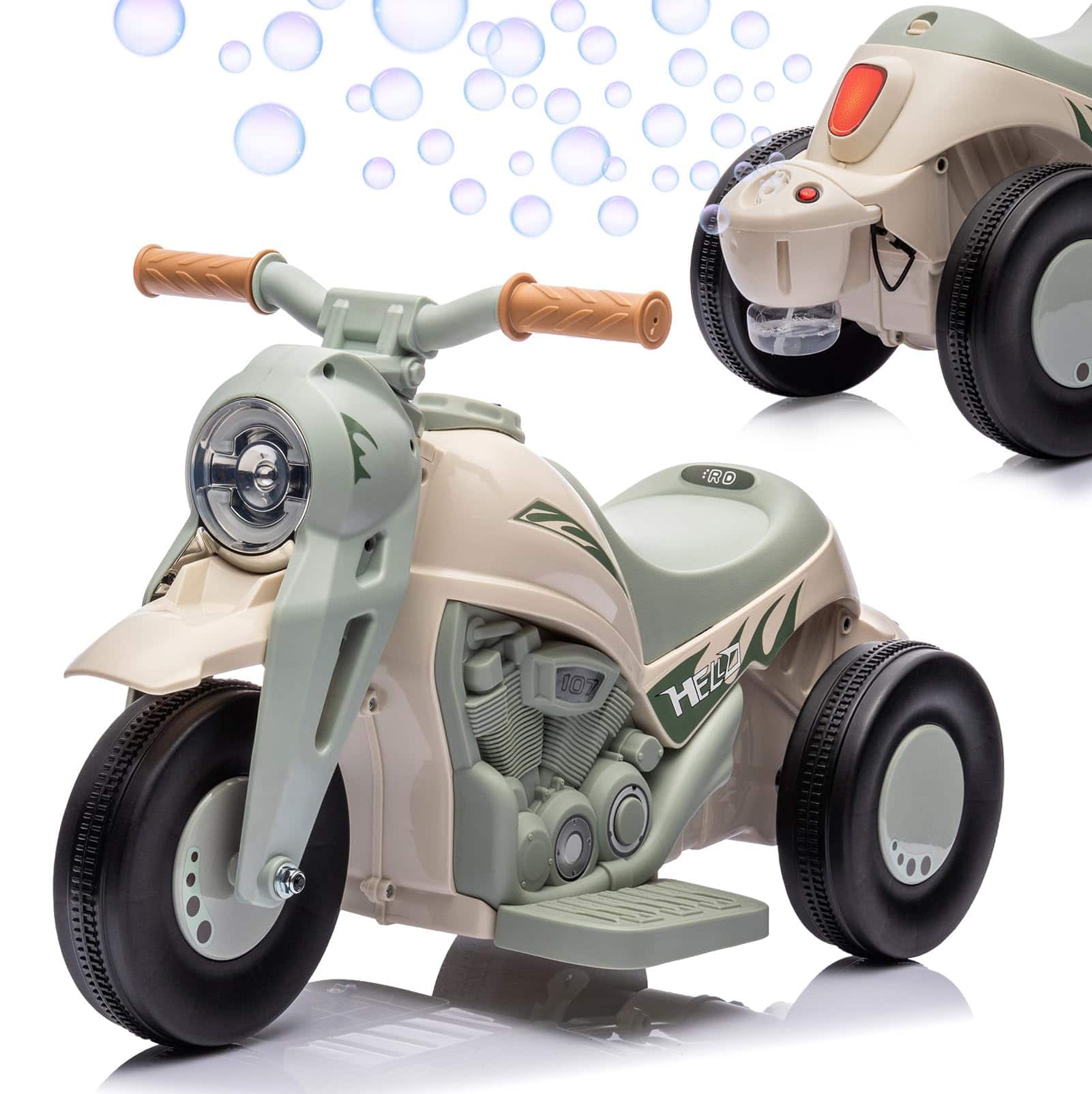 Qeetex - 6V Kids Ride-On Bubble Motorcycle with LED Headlights, Music,3 Wheels,Forward/Reverse- Fun Electric Toy for Boys & Girls