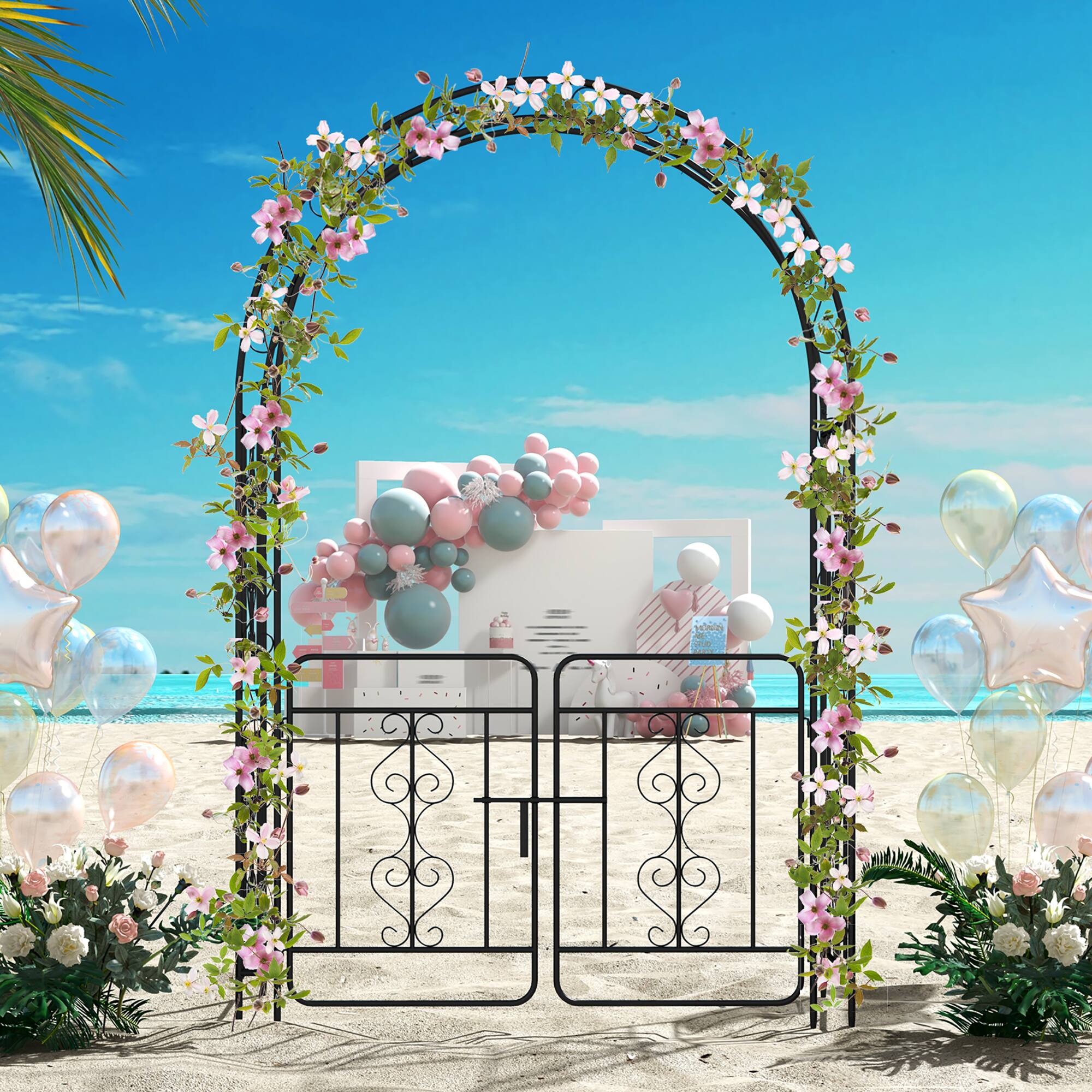 Alt View 3. Gymax - Gymax 84'' No Dig Arch Trellis Heavy-duty Metal Garden Arbor w/ Lockable Gate - Black.