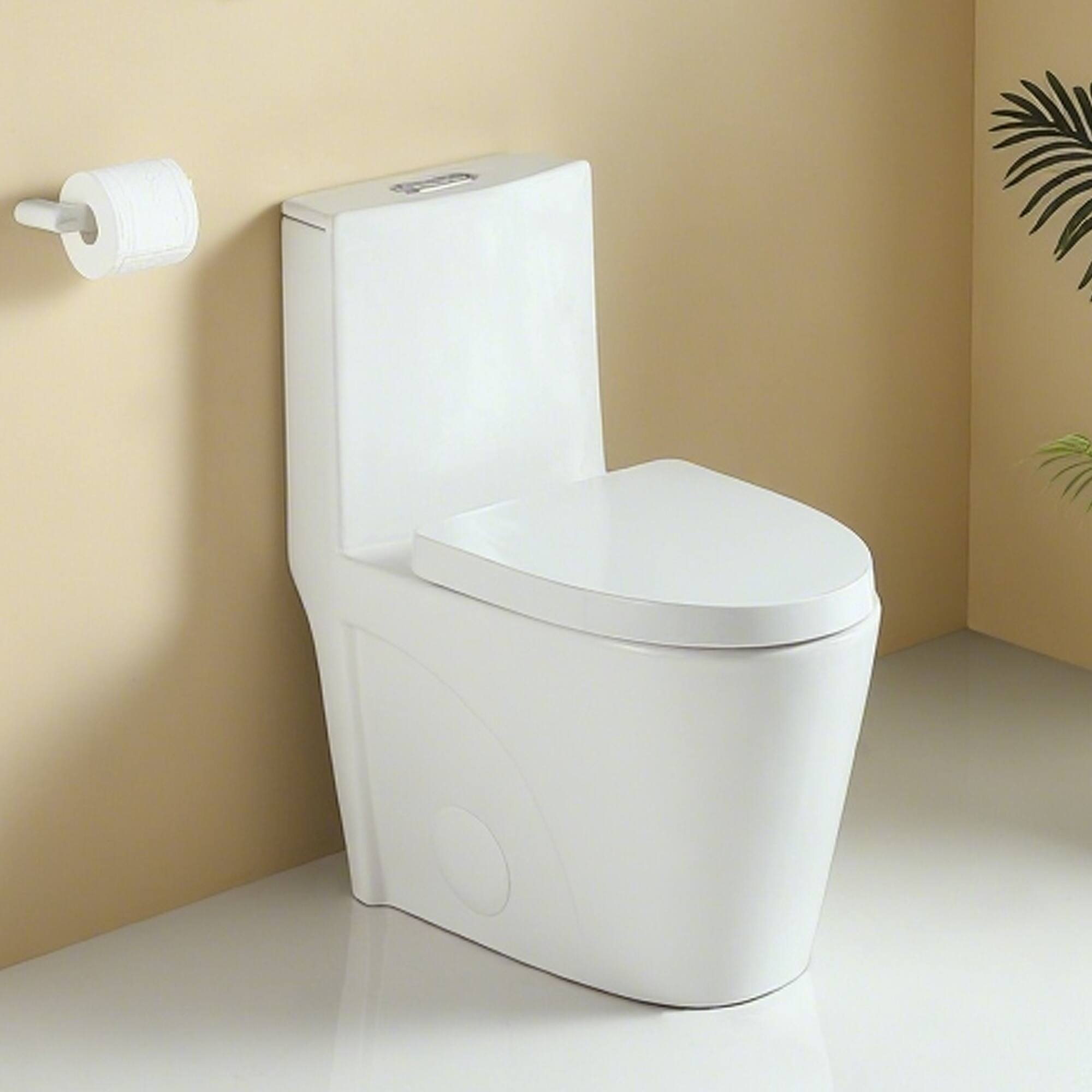 Front. TinyHomie - One Piece Toilet Water Efficient Dual Flush Elongated Comfort Height Floor Mounted Standard Size Toilet - White.