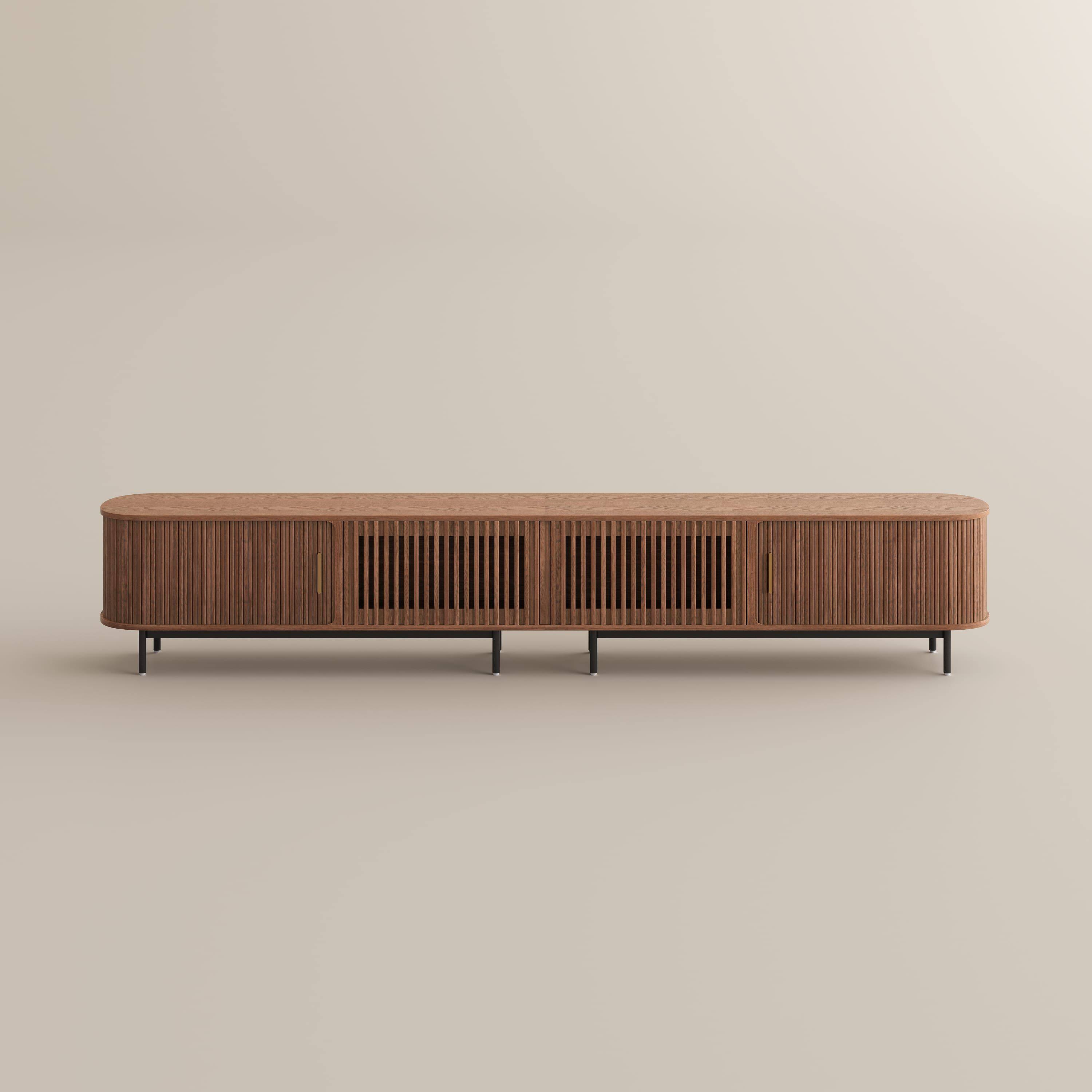 Alt View 7. POVISON - 118"Mid-Century Modern Tambour Door TV Stand ,Walnut - Walnut.