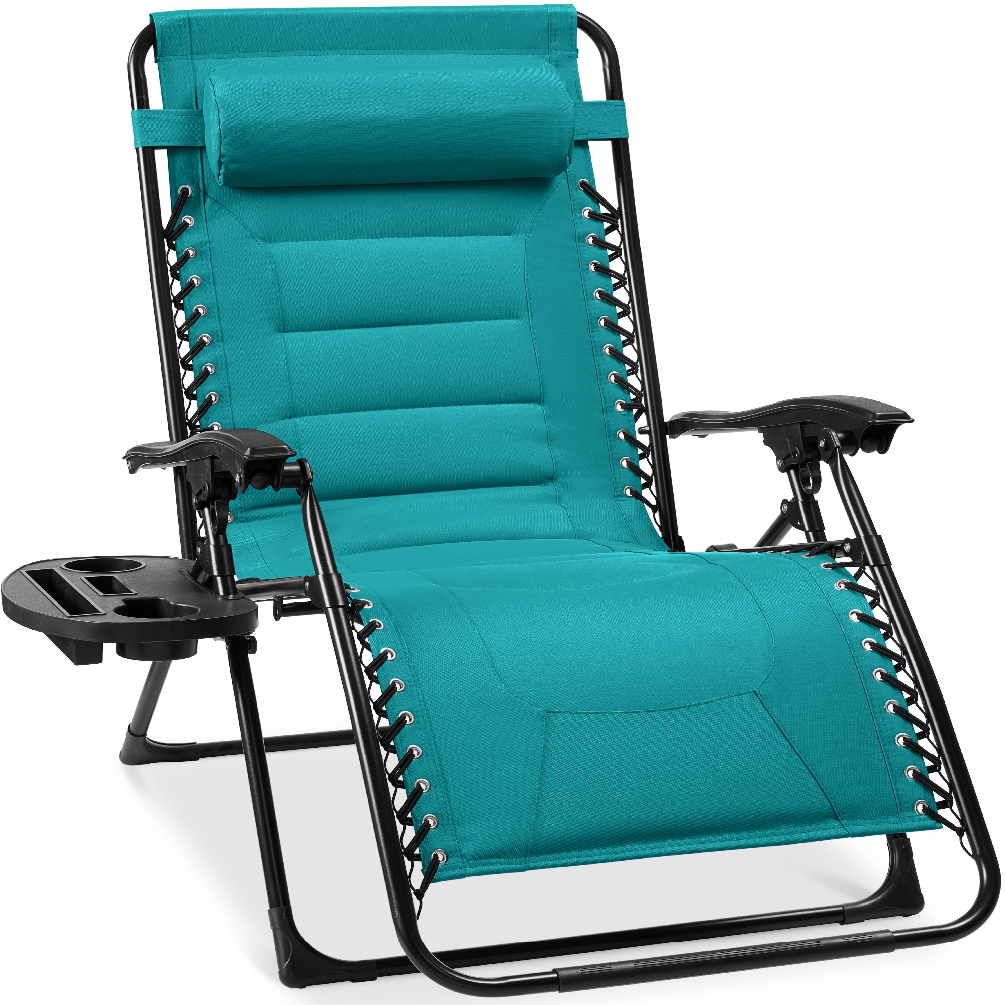 Front. Best Choice Products - Best Choice Products Oversized Padded Zero Gravity Chair, Folding Outdoor Patio Recliner w/ Side Tray - Peacock Blue - Peacock Blue.