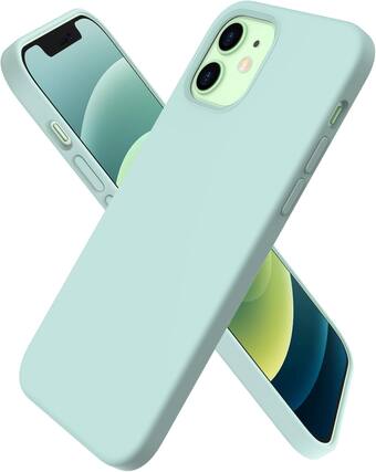 Front. Ornarto - ORNARTO Compatible with iPhone 12 Mini Case 5.4", Slim Liquid Silicone 3 Layers Full Covered Phone Case-Mint Green - Mint Green.
