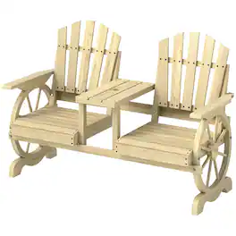 Outsunny - Wooden Garden Bench with Table, Umbrella Hole, High Backrest, Armrests for Backyard, Patio, Garden - Natural Wood
