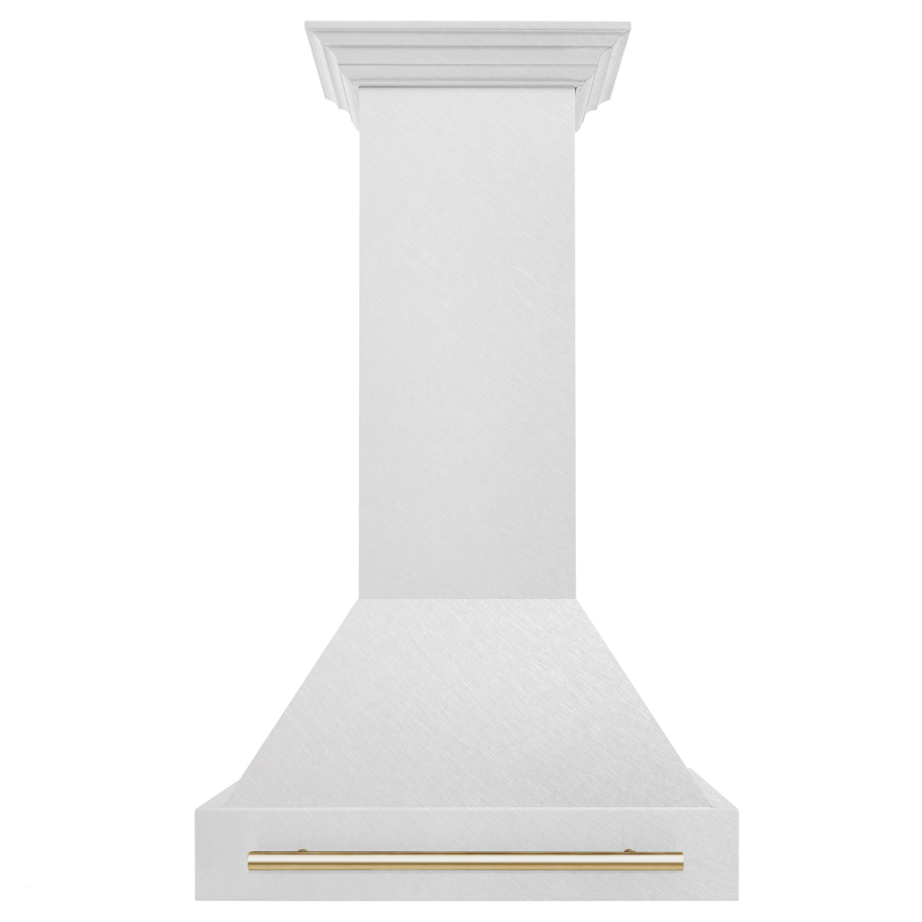 Front. ZLINE - ZLINE Autograph Edition 30 in. Satin Stainless Steel Wall Mount Range Hood with Polished Gold Handle (8654SNZ-30-G) - Satin Stainless Steel.