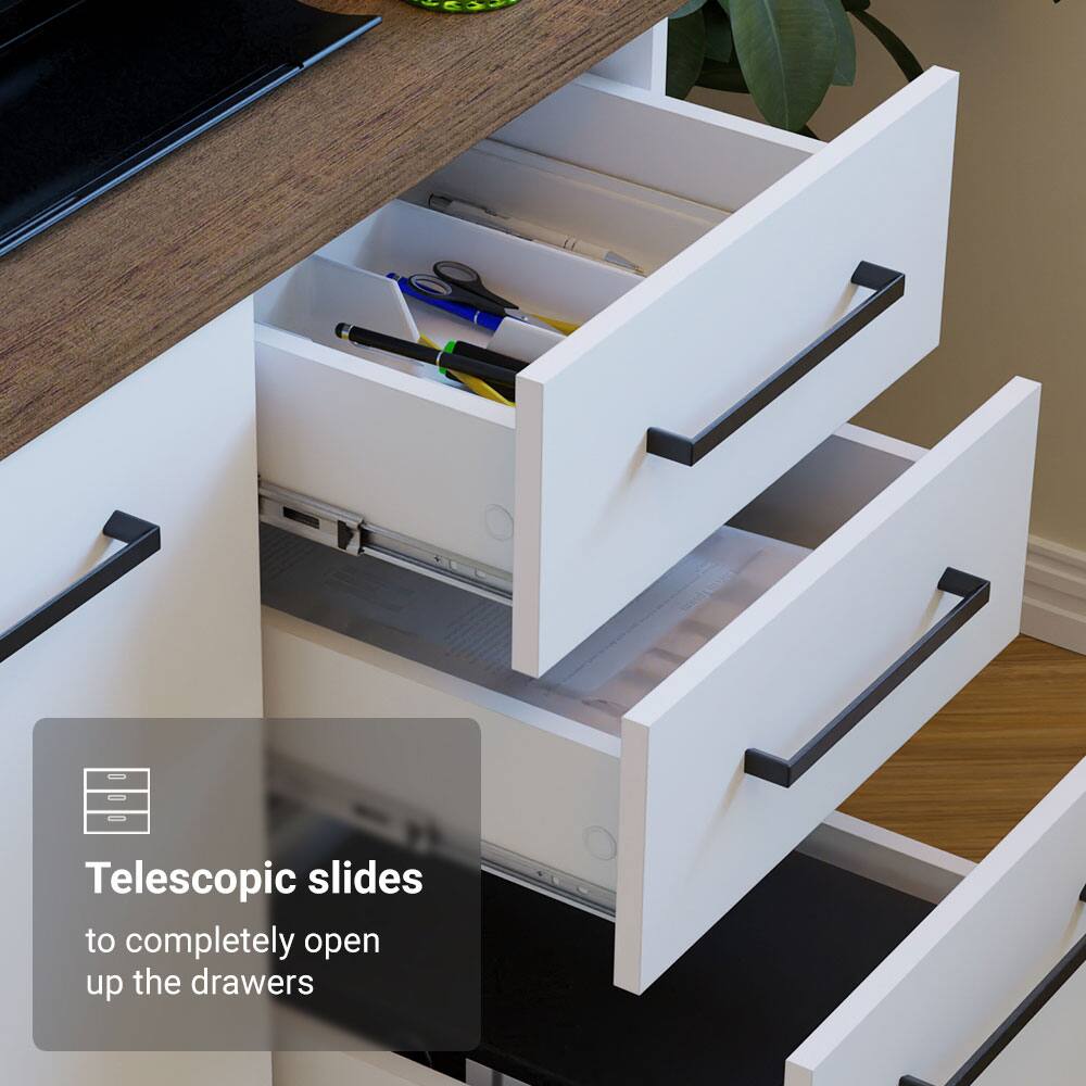 Telescopic slides to completely open up the drawers