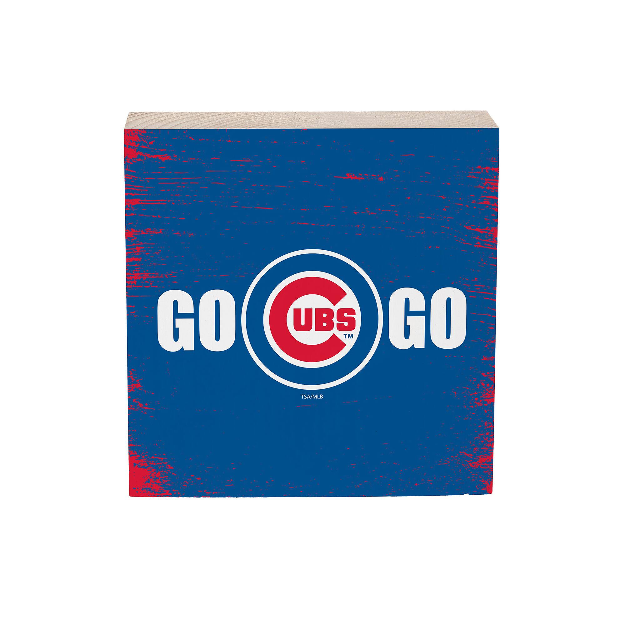 Chicago Cubs 6" Square Fan Chant Wood Block Shelf Sign