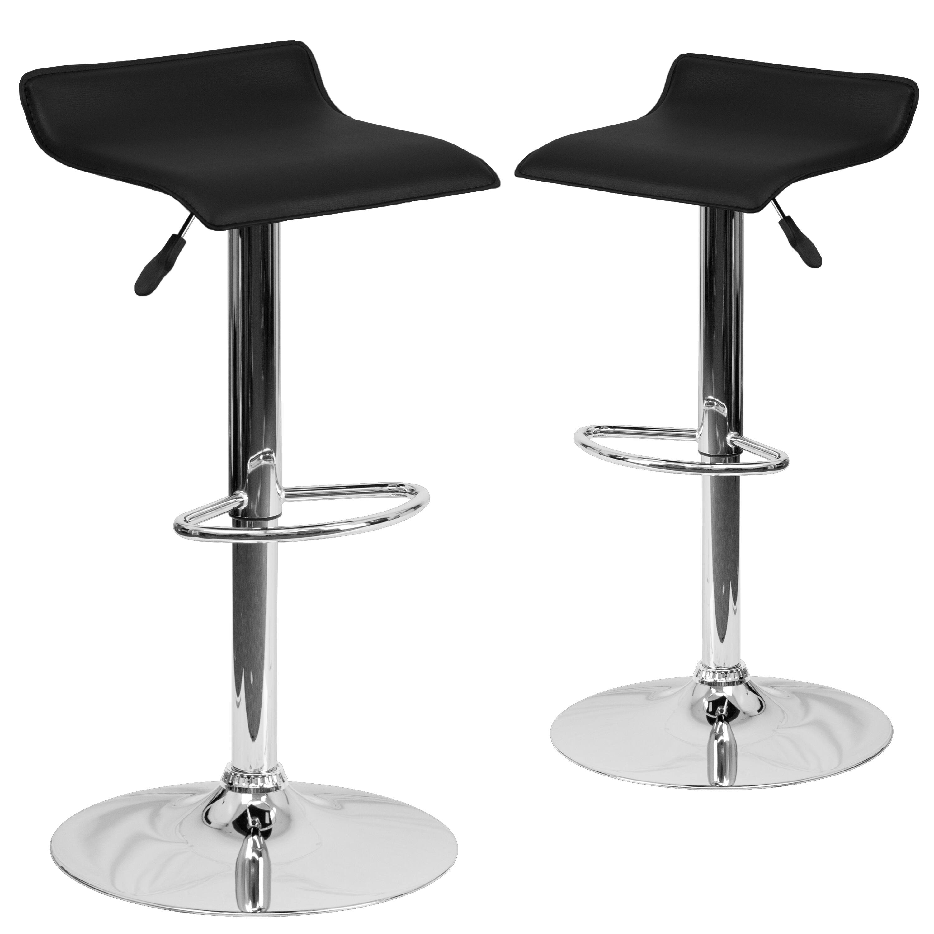 Alt View 1. Emma + Oliver - 2 Pack Contemporary Vinyl Adjustable Height Barstool with Solid Wave Seat and Chrome Base - Black.