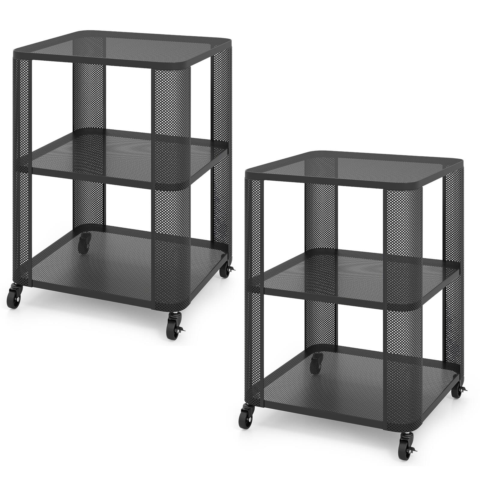 Alt View 9. Gymax - Gymax 2PCS End Table w/Wheels Rolling Side Table w/Open Storage Shelves Metal Frame - Black.