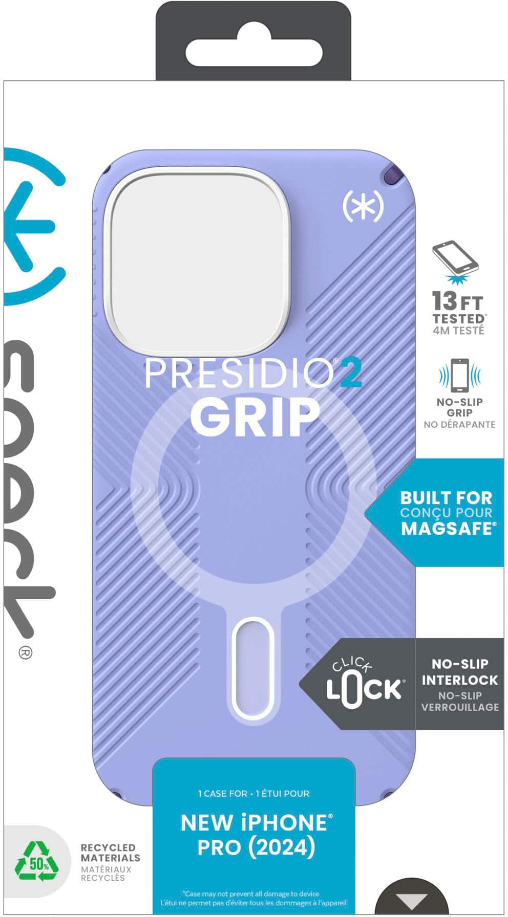 Presidio2 No-Slip Grip: 13 FT TESTED, BUILT FOR DROP PROTECTION, INTERLOCK NO-SLIP GRIP, NO-SLIP LOCK, VERSION FOR NEW iPHONE PRO (2024), 100% RECYCLED MATERIALS, MATERIAUX RECYCLS.
