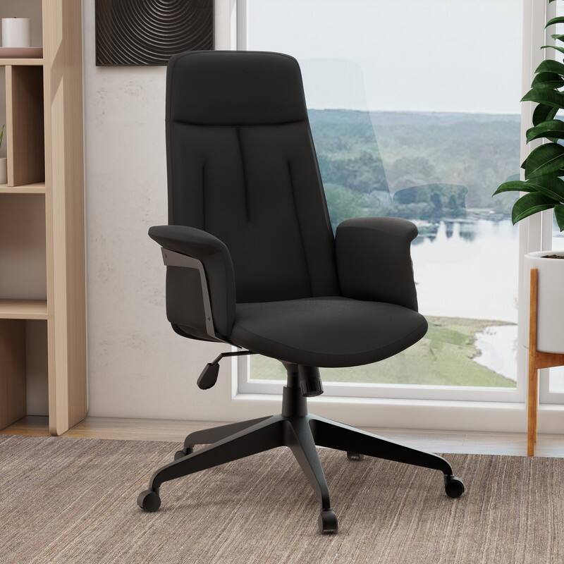 Angle. LeisureMod - Inifini High Back Office Chair Ergonomic PU Leather Lumbar Support Foam Cushion Iron Frame - Black.
