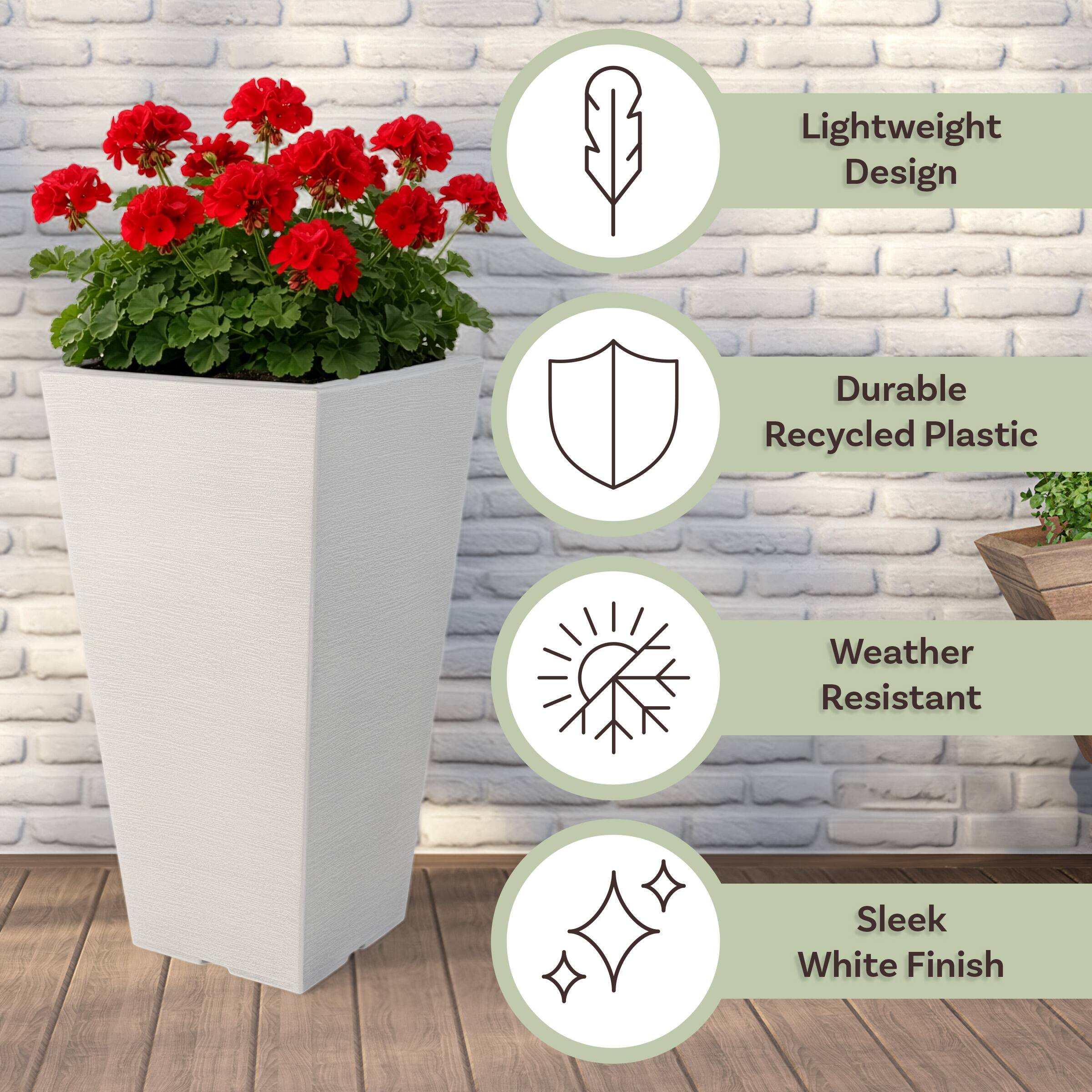 - Lightweight Design
- Durable Recycled Plastic
- Weather Resistant
- Sleek White Finish