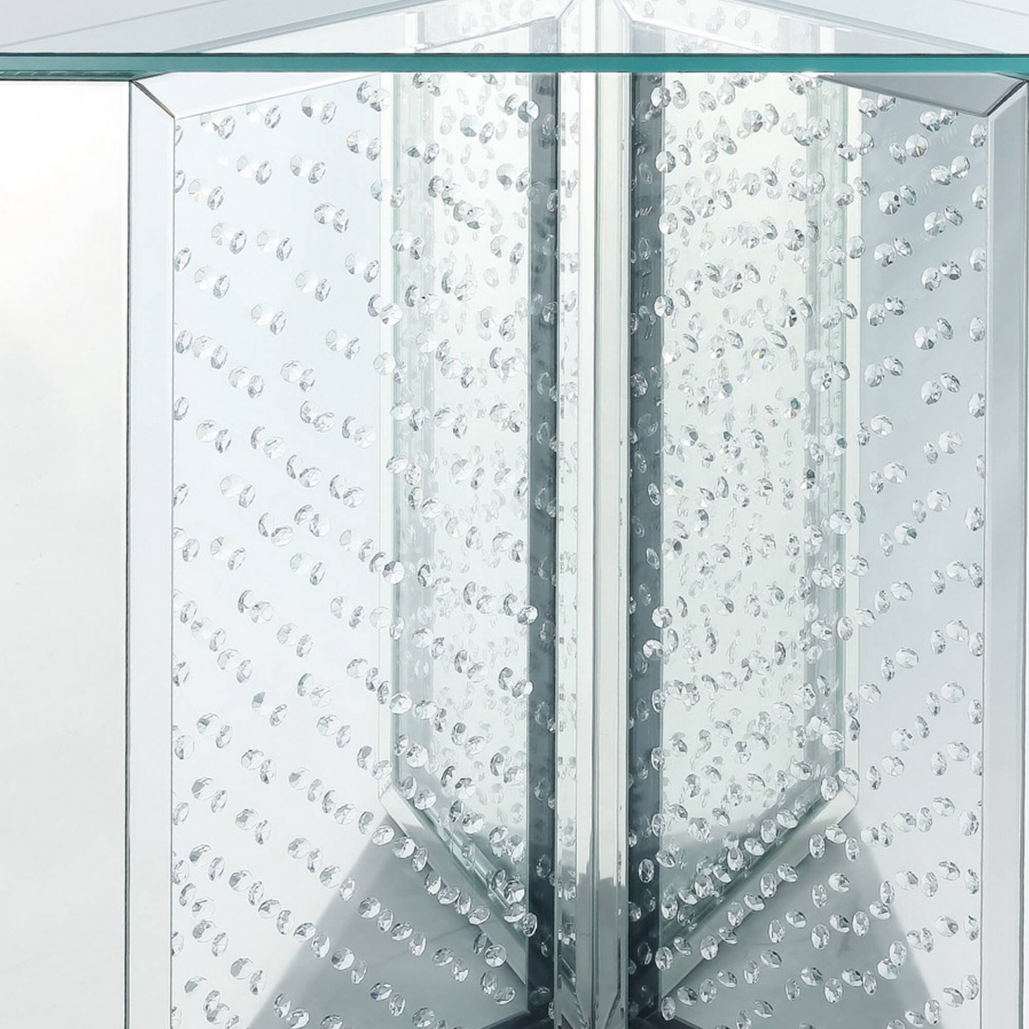 Alt View 3. Manhattan Lane - Console Table with Mirrored V Shaped Base - Silver.