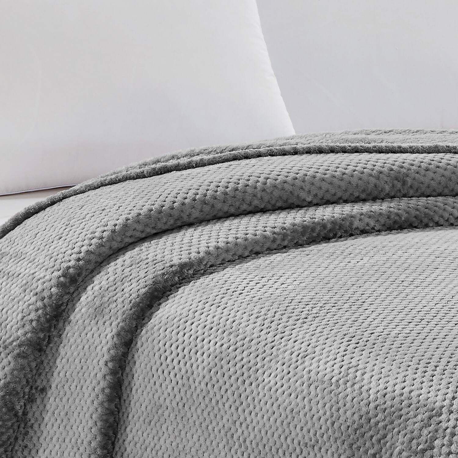 Back. Plazatex - Plazatex Noble House Micro Plush Popcorn Solid Blanket - Twin  66x86"  Grey - Grey.
