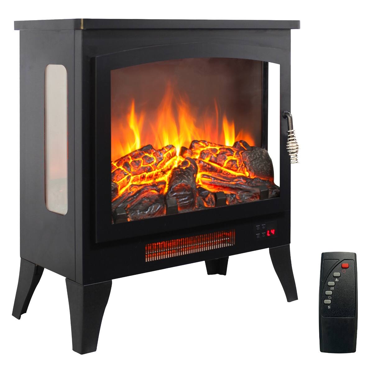 Front. Loheer - Loheer 21 inch freestanding electric fireplace Stove Heater with 3D Flame - Antique Black.