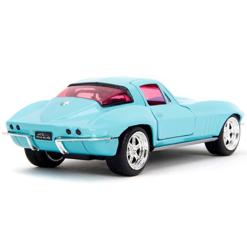 Alt View 1. Jada - 1966 Chevrolet Corvette Light Blue with Pink Tinted Windows "Pink Slips" Series 1/32 - Light Blue and Pink.