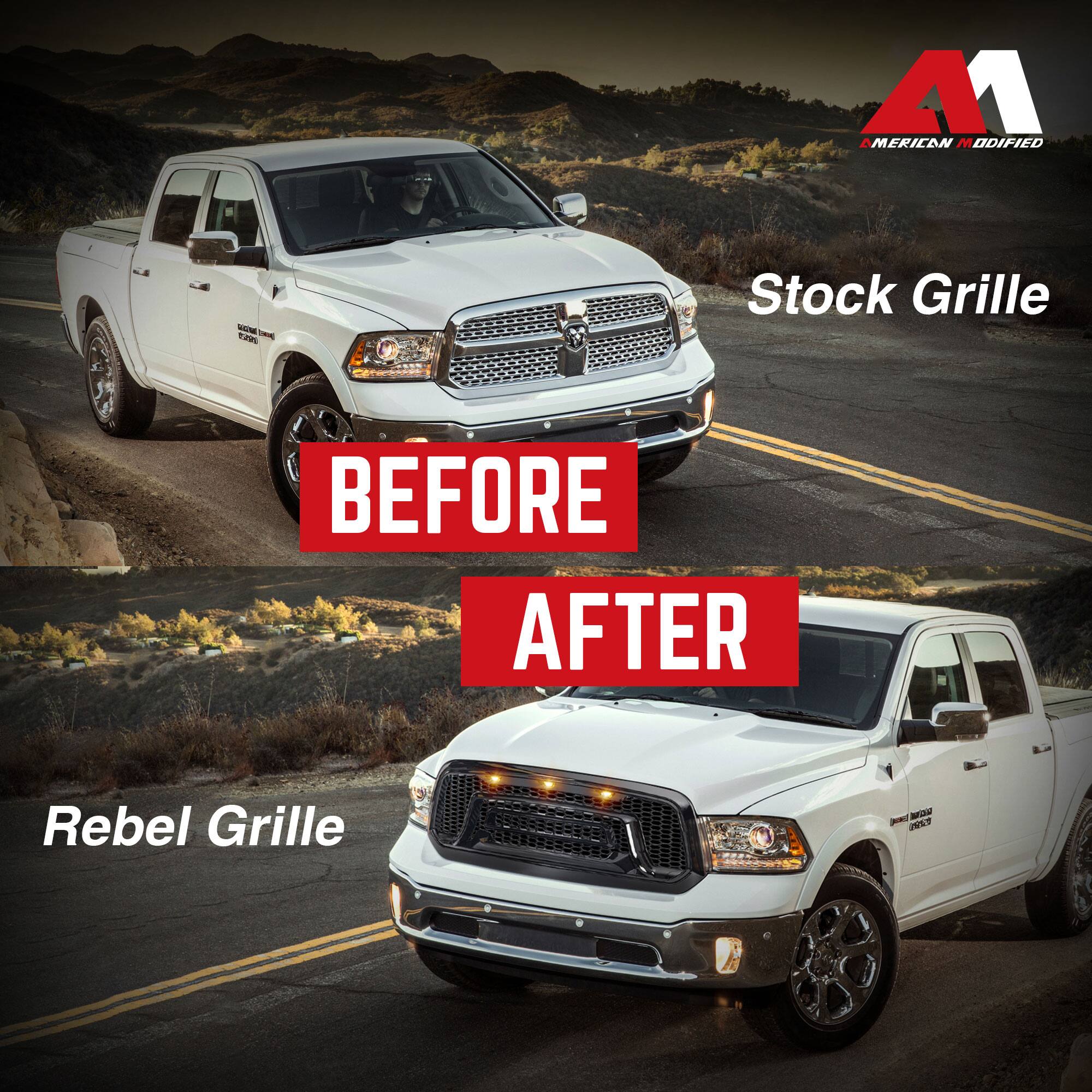 **Before After**

**Stock Grille**

**Rebel Grille**

**American Modified**