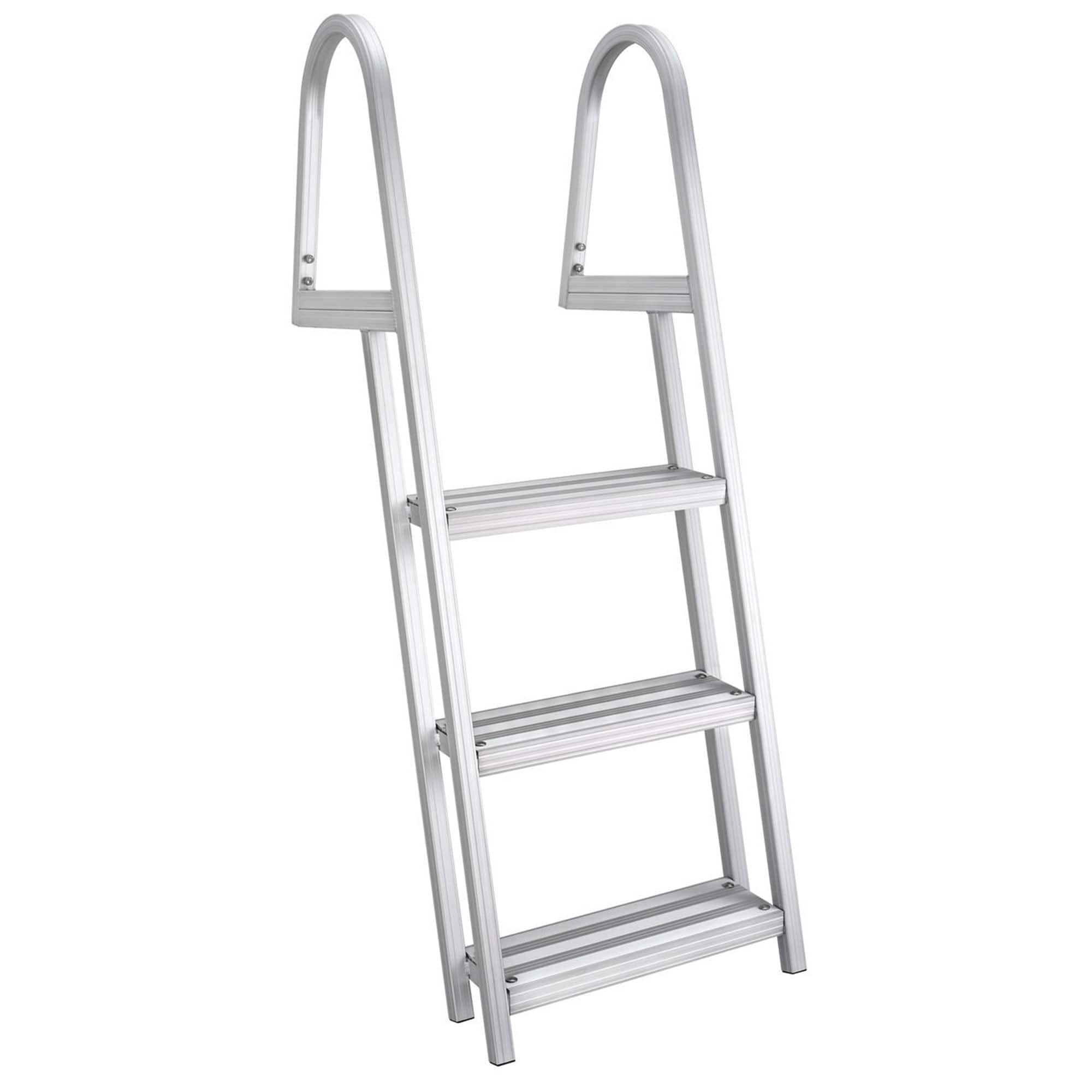 RecPro - 3 Step Angled Aluminum Pontoon Dock and Boat Boarding Ladder - Silver